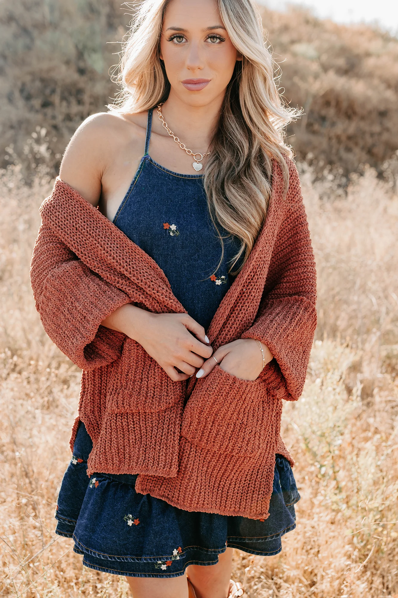 Quiet Times Cuffed Sleeve POL Cardigan (Brick) - Image 4