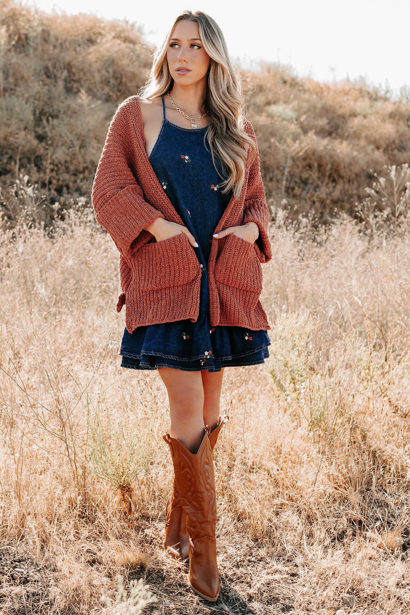Quiet Times Cuffed Sleeve POL Cardigan (Brick) - Image 5