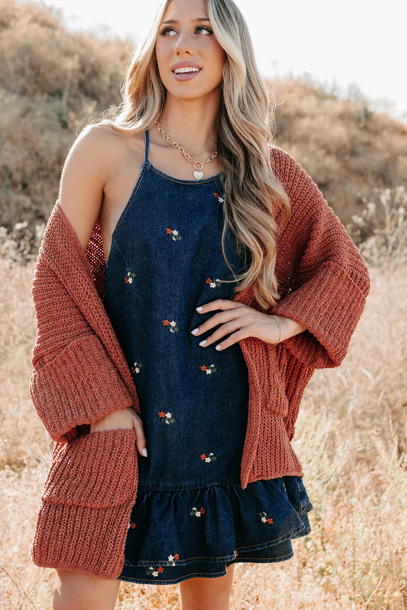 Quiet Times Cuffed Sleeve POL Cardigan (Brick) - Image 6