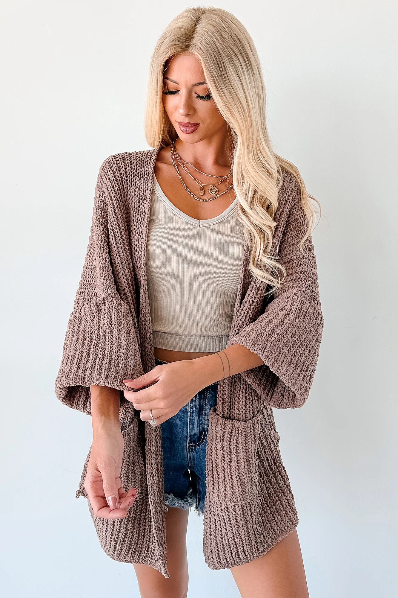 Quiet Times Cuffed Sleeve POL Cardigan (Chocolate) - Image 7