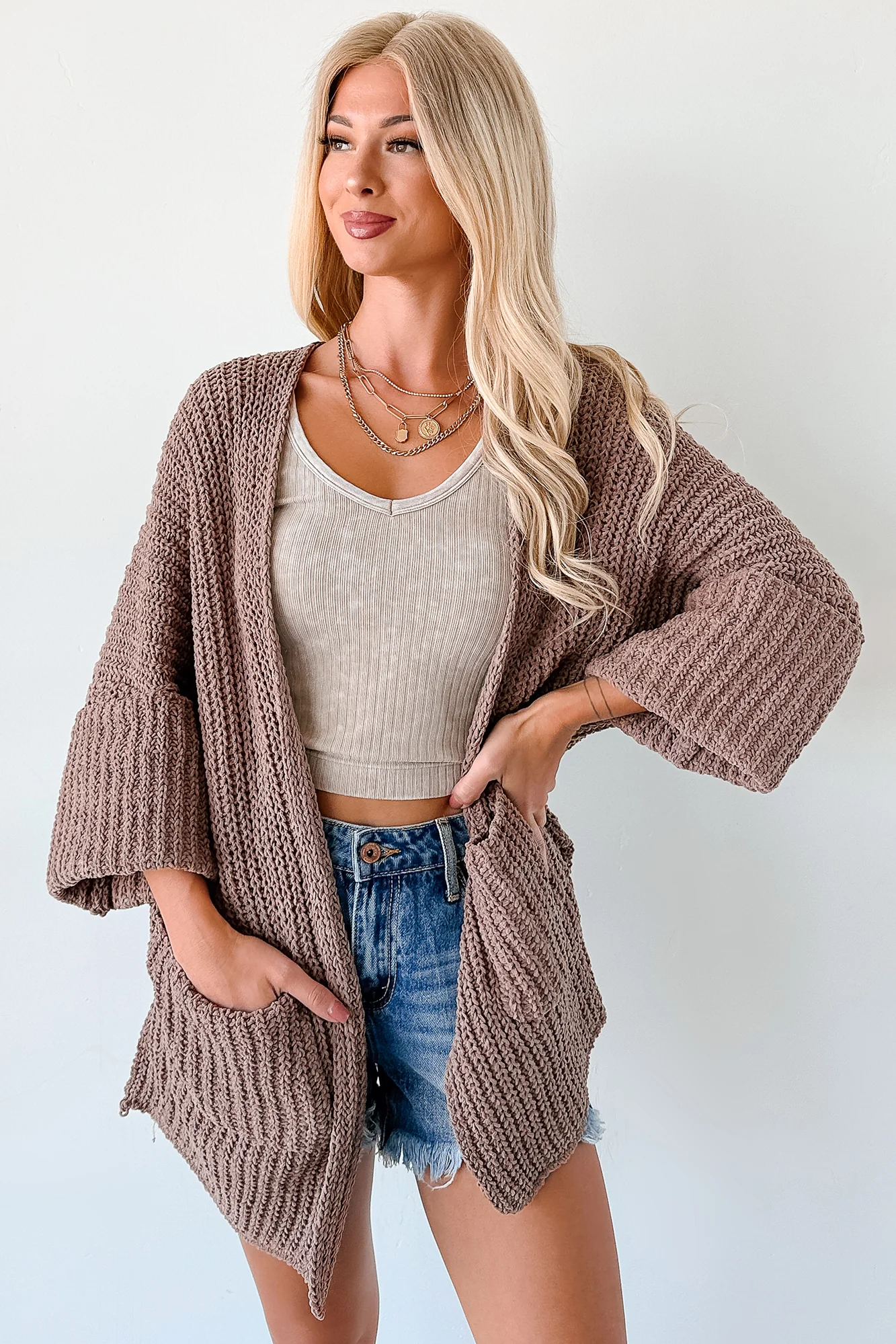 Quiet Times Cuffed Sleeve POL Cardigan (Chocolate) - Image 8
