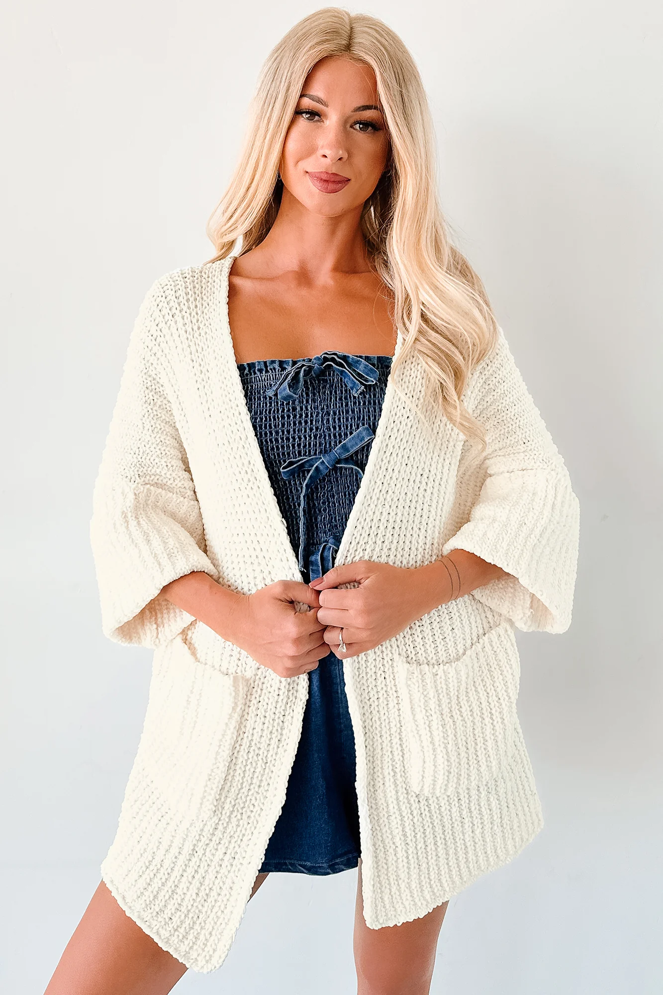 Quiet Times Cuffed Sleeve POL Cardigan (Cream) - Image 4