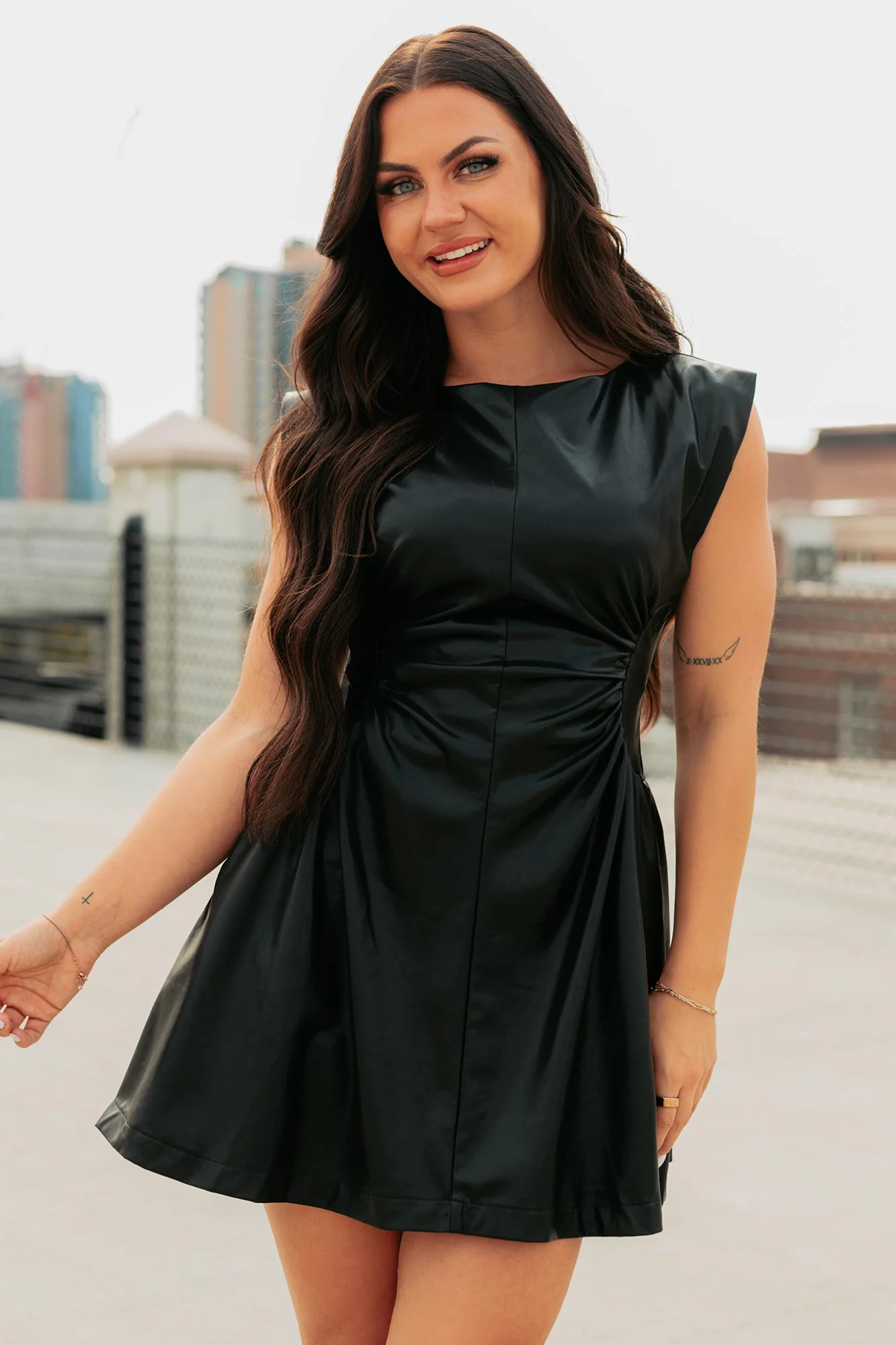 Quietly Confident Faux Leather Mini Dress (Black) - Image 10
