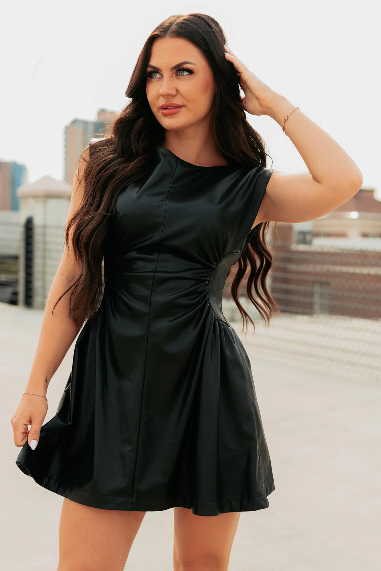 Quietly Confident Faux Leather Mini Dress (Black) - Image 8