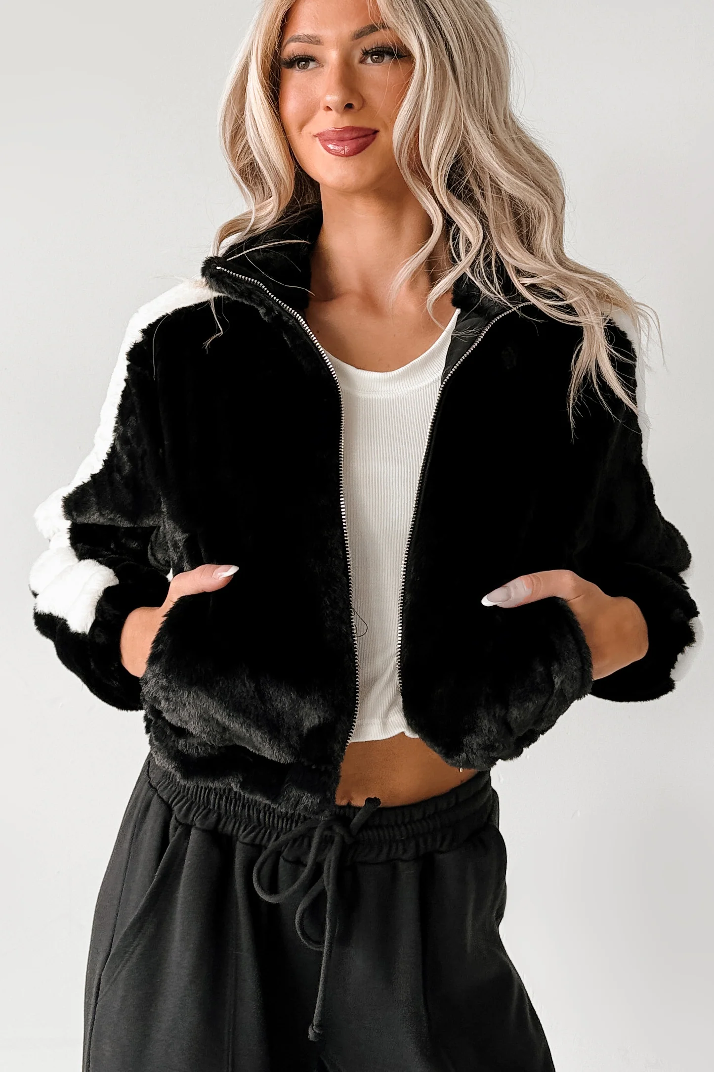 Radiance Rule Faux Fur Cropped Jacket (Black) - Image 2