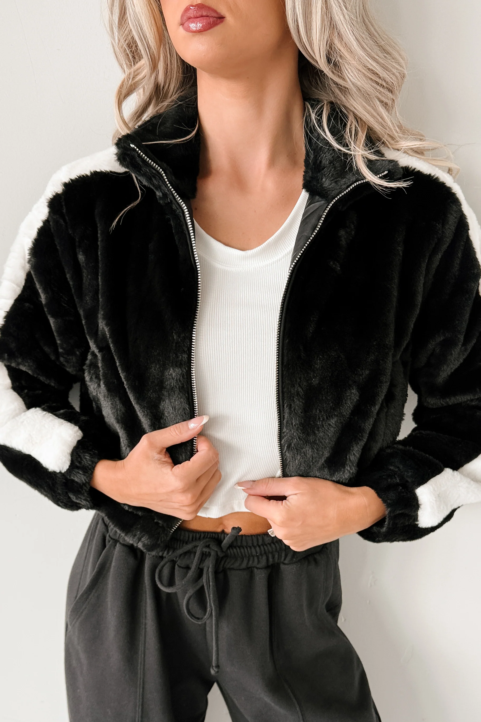 Radiance Rule Faux Fur Cropped Jacket (Black) - Image 5