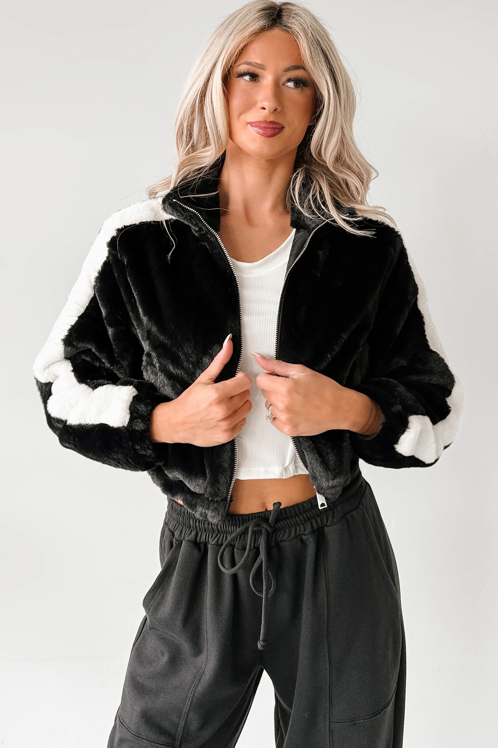 Radiance Rule Faux Fur Cropped Jacket (Black) - Image 6