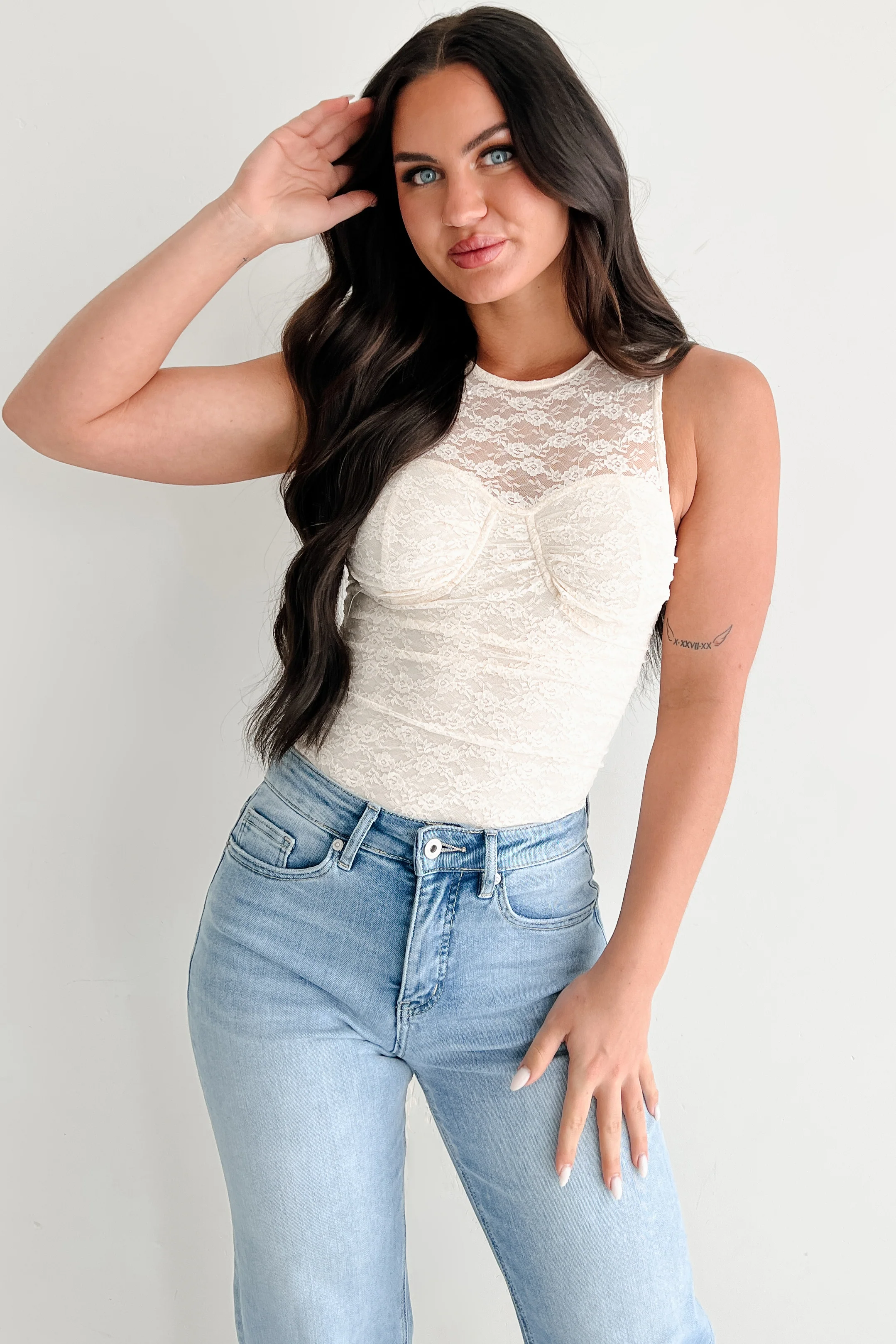 Radiant & Real Sleeveless Lace Bodysuit (Cream) - Image 8