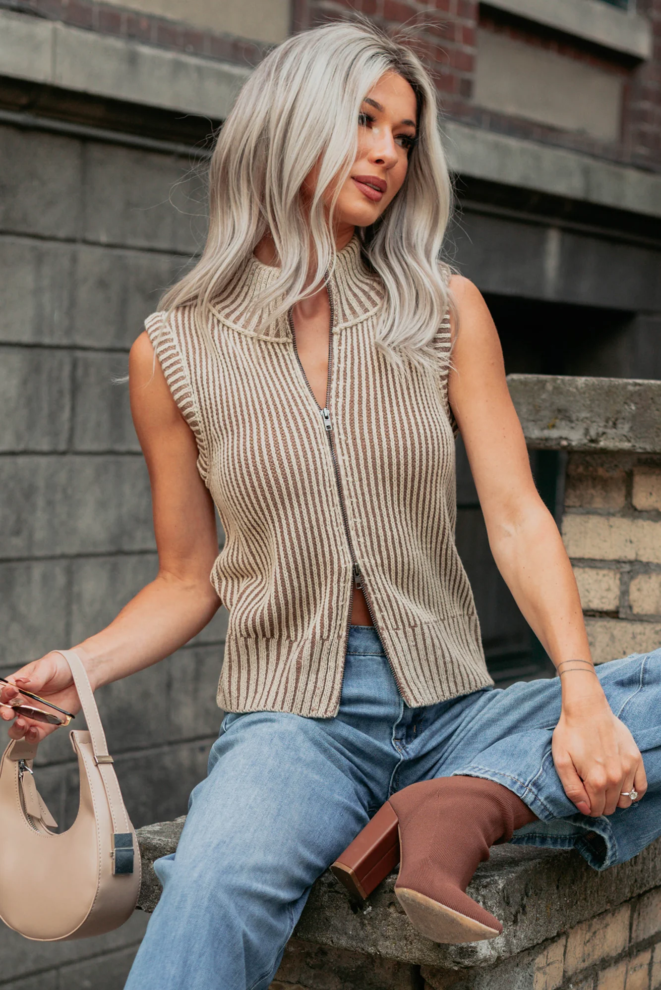 Radiant & Relaxed Stripe Cable Knit Vest (Coco) - Image 5