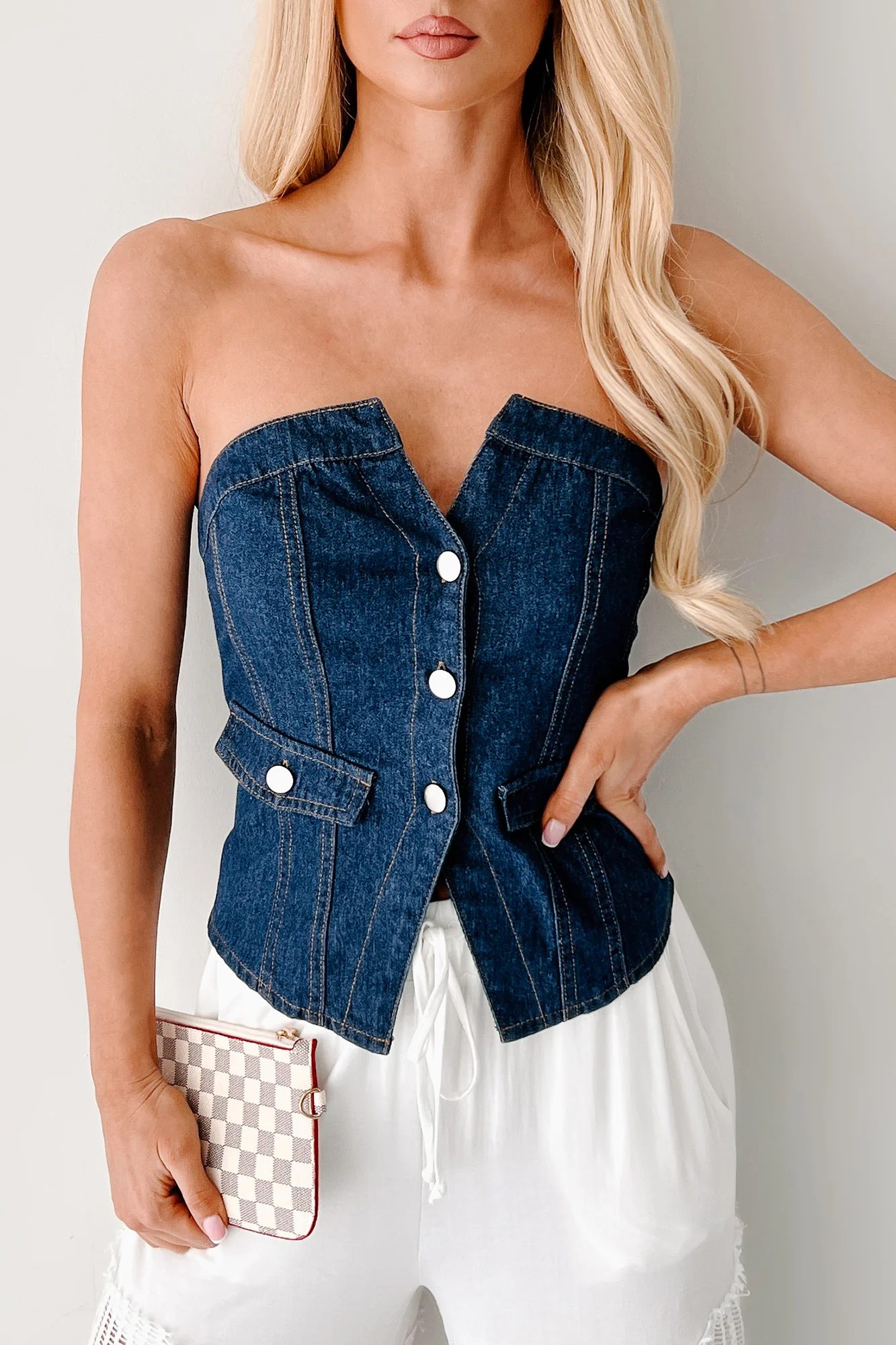 Radiate Strength Strapless Denim Top (Dark) - Image 11
