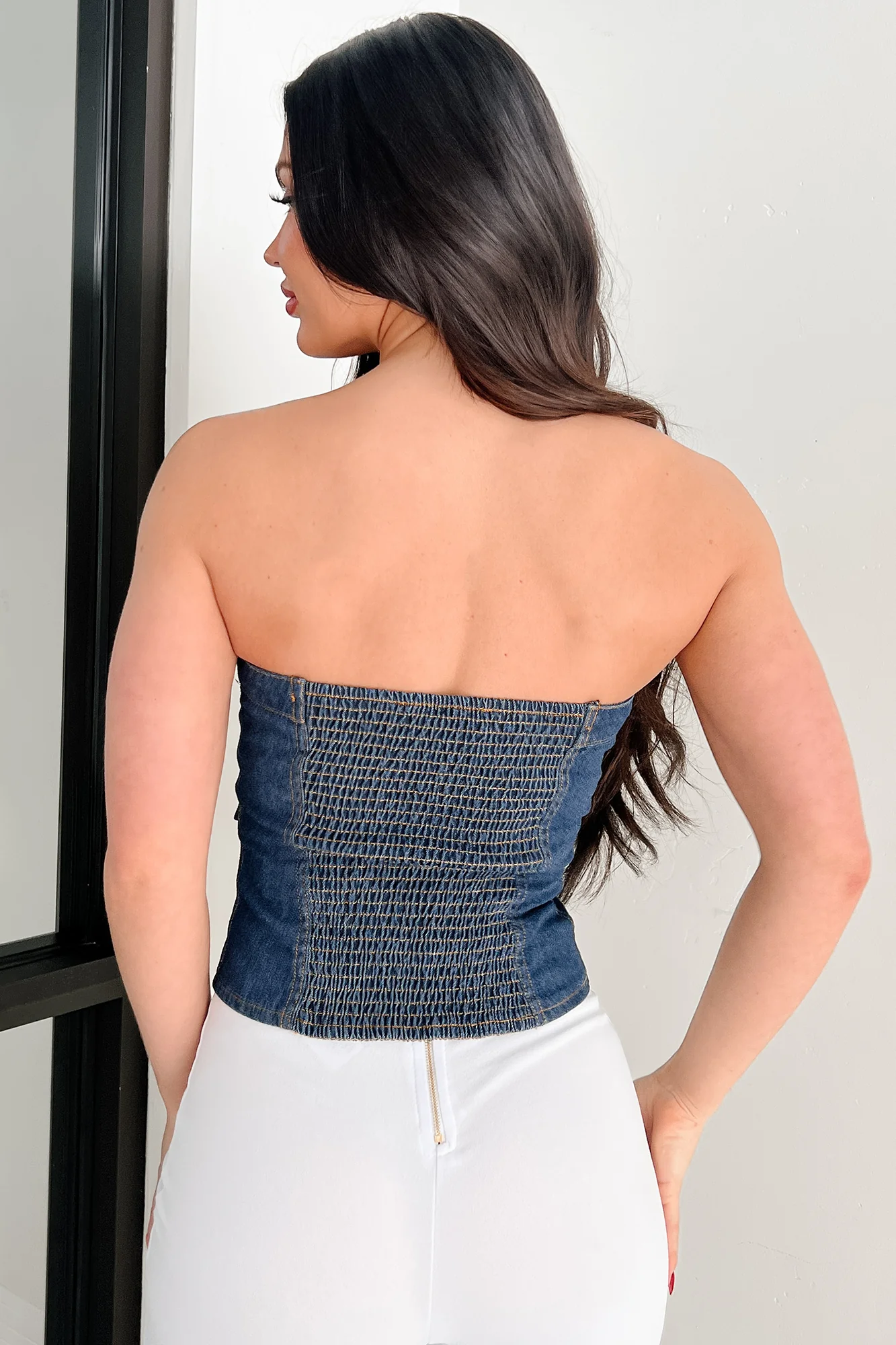 Radiate Strength Strapless Denim Top (Dark) - Image 8