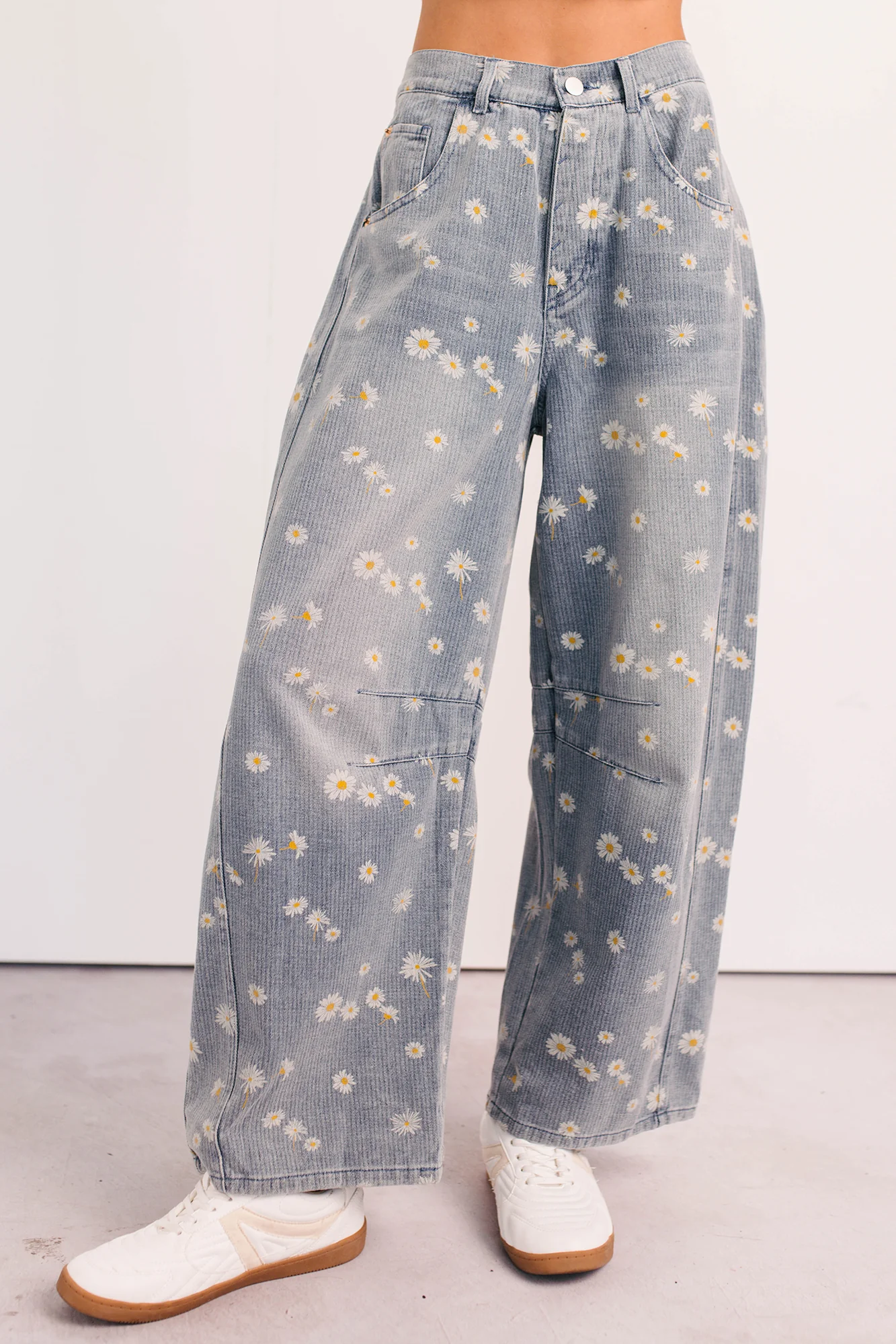 Rae Floral Stripe Wide Leg Barrel Jeans (Denim) - Image 10