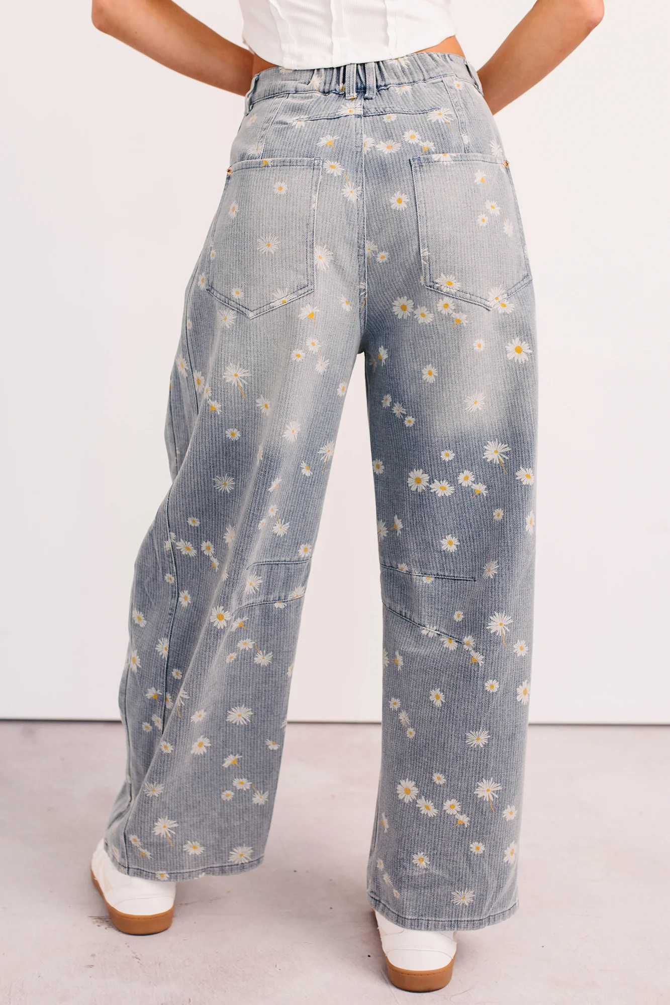 Rae Floral Stripe Wide Leg Barrel Jeans (Denim) - Image 6
