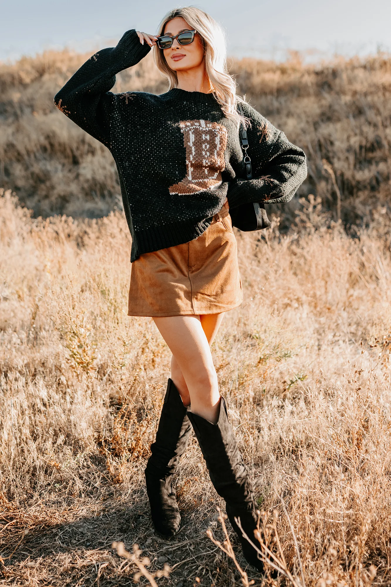 Raised On Rodeo Cowboy Boot Knit Sweater (Black) - Image 2