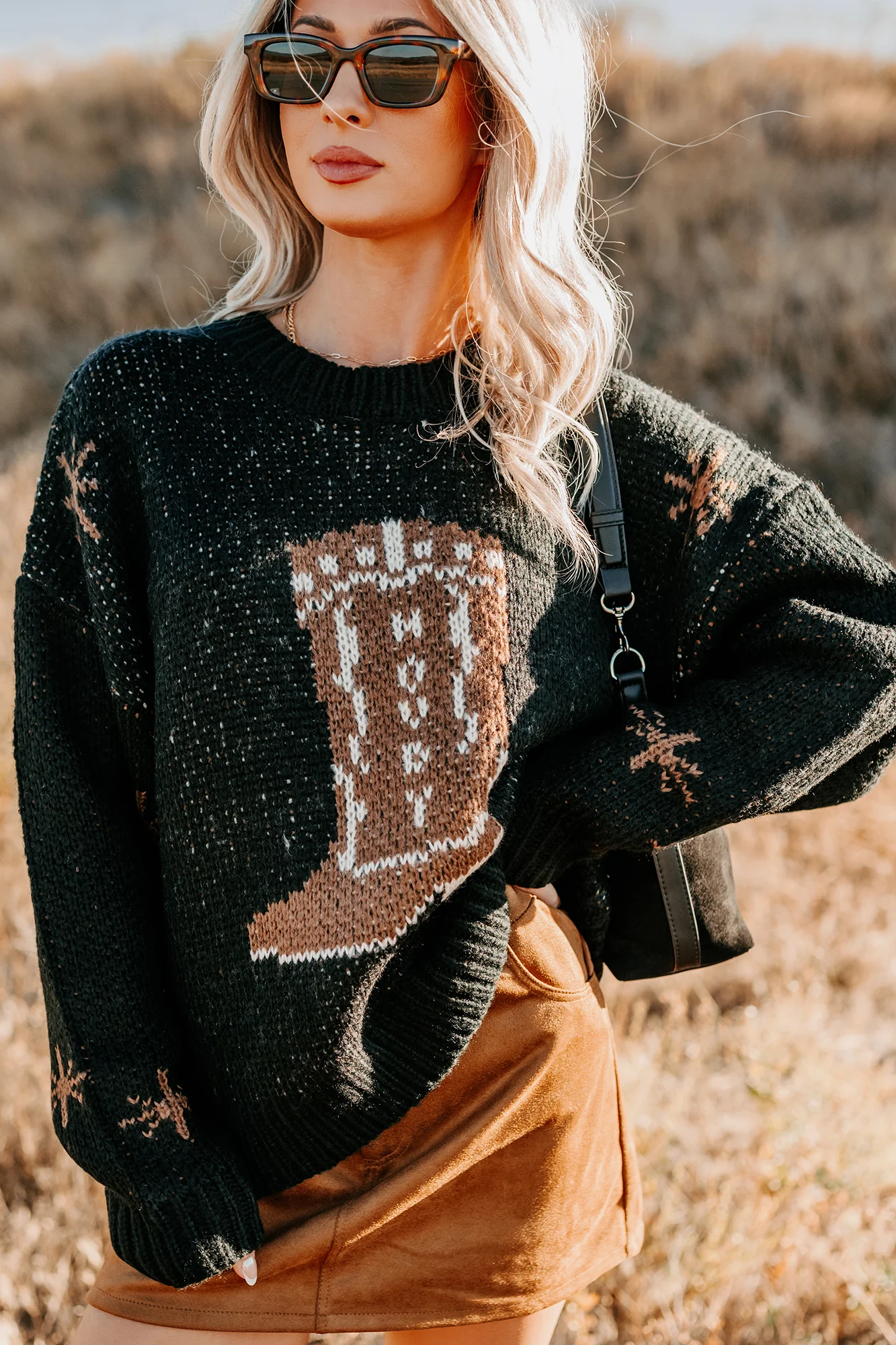Raised On Rodeo Cowboy Boot Knit Sweater (Black) - Image 3