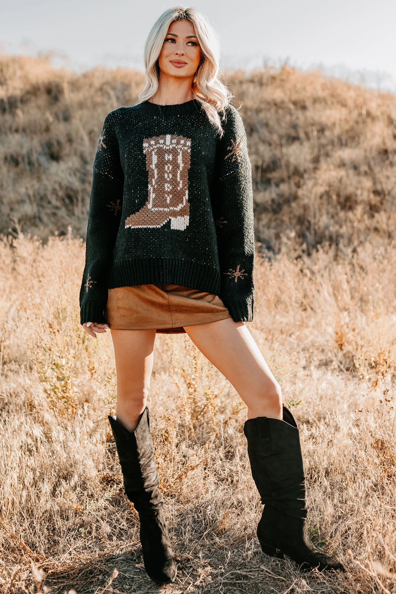 Raised On Rodeo Cowboy Boot Knit Sweater (Black) - Image 7