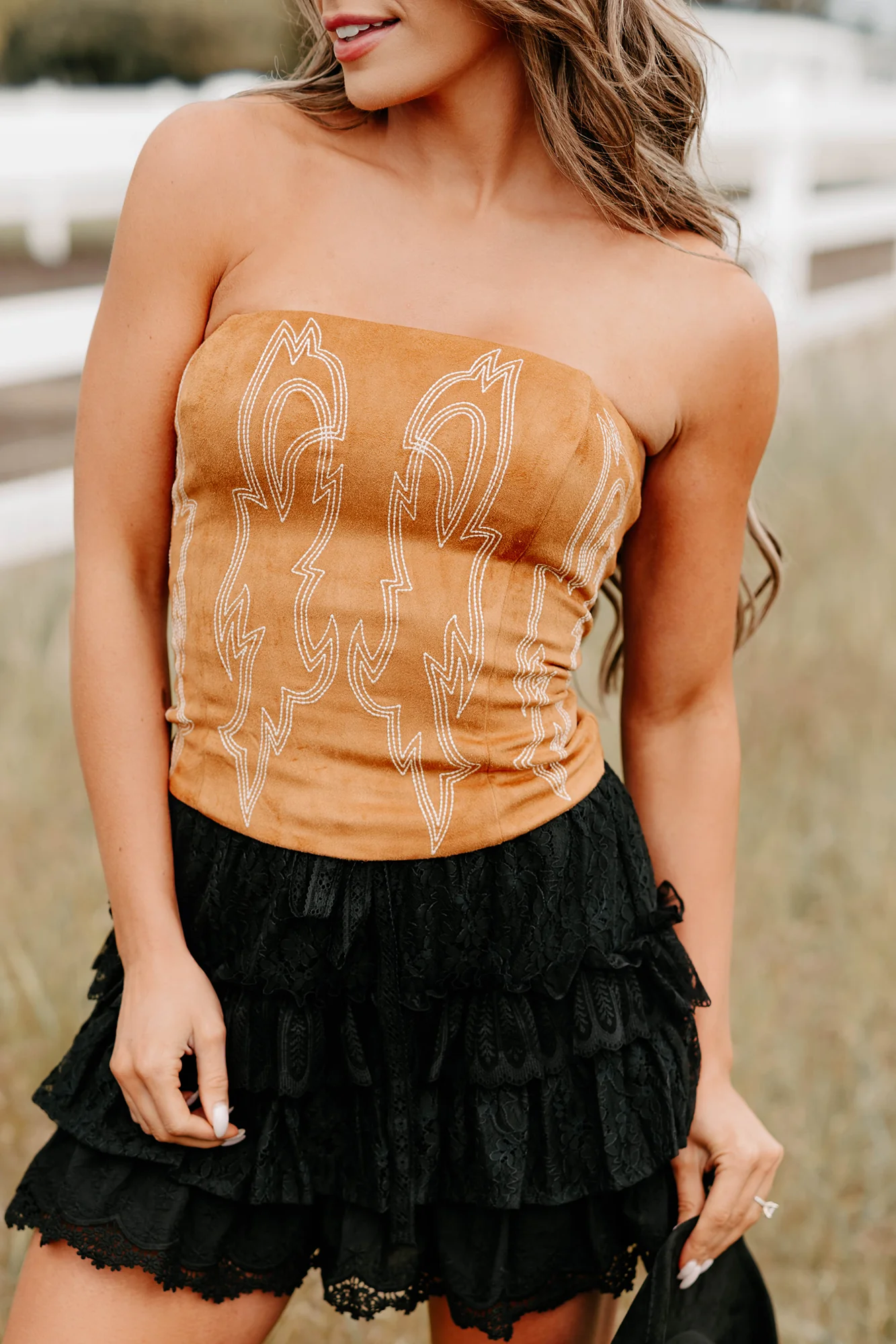 Ranch Romance Strapless Western Top (Camel) - Image 3