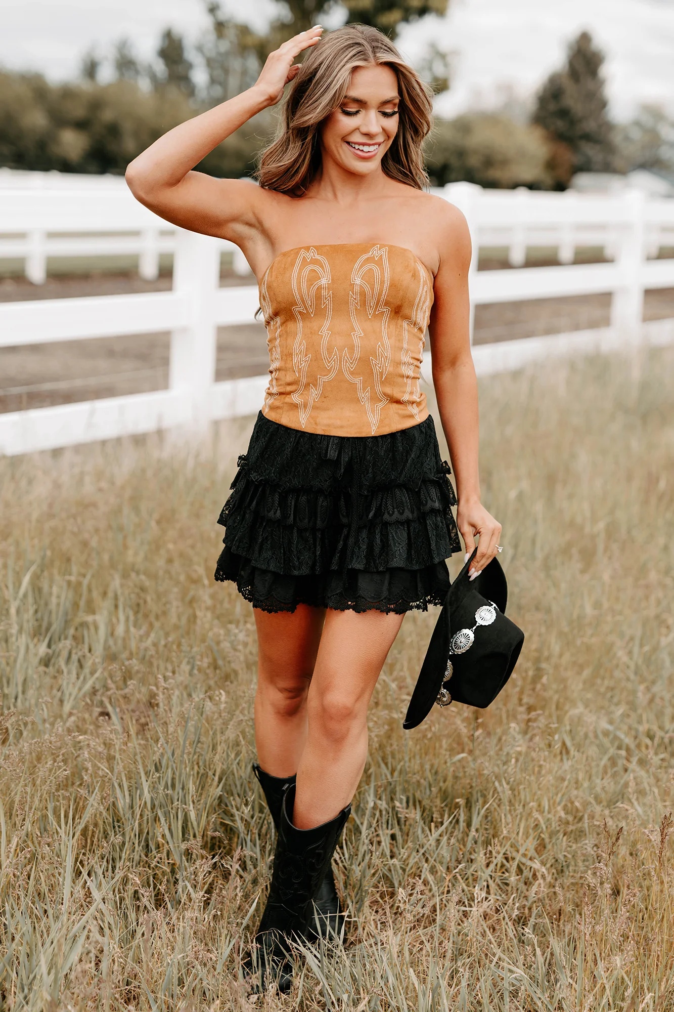 Ranch Romance Strapless Western Top (Camel) - Image 6