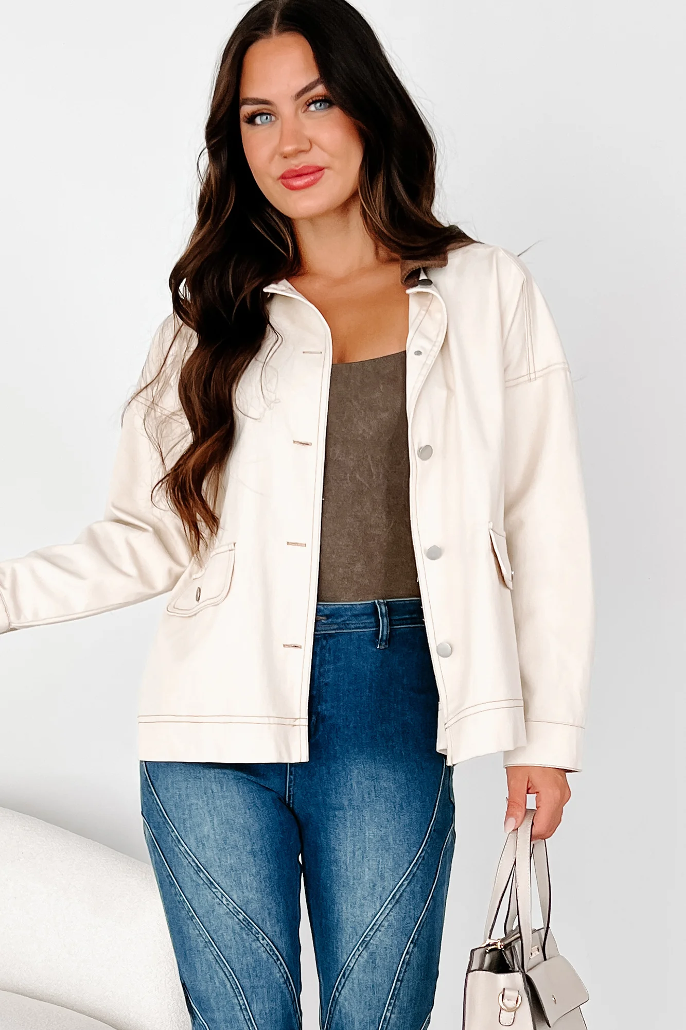 Randy Lightweight Contrast Collar Jacket (Beige/Brown) - Image 7