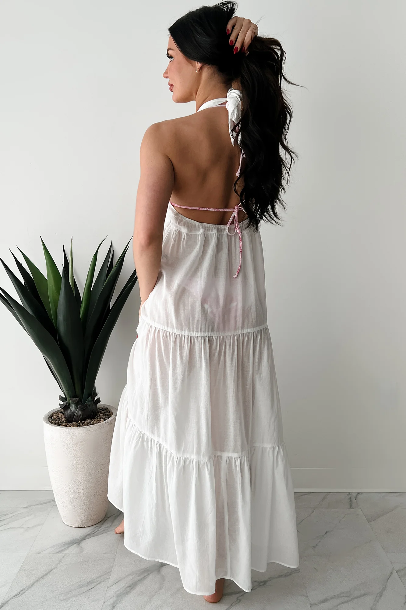 Reach To The Skies Halter Maxi Coverup Dress (Off White) - Image 2