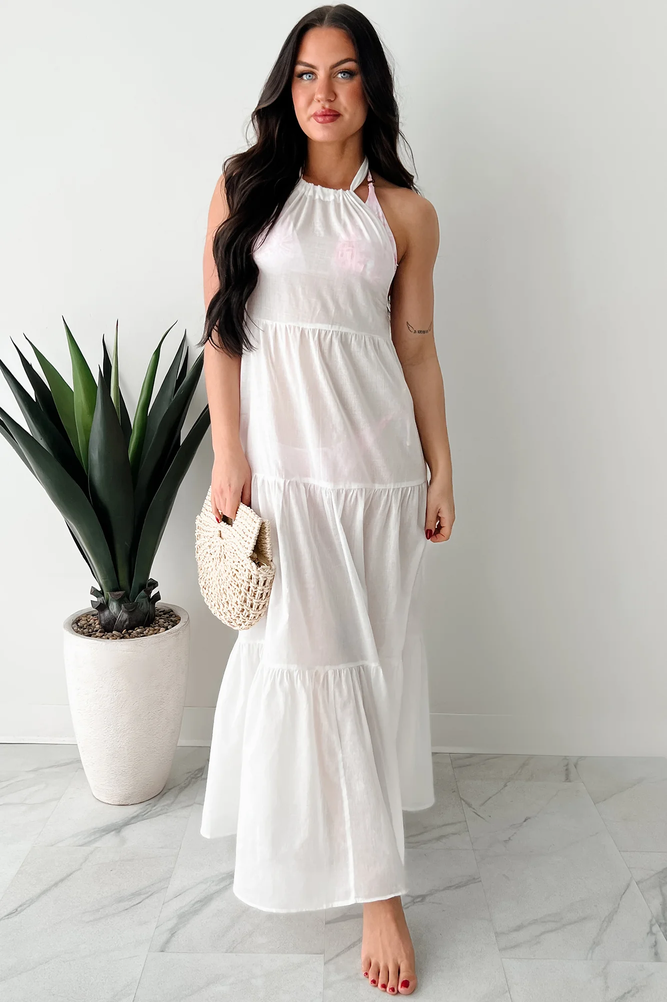 Reach To The Skies Halter Maxi Coverup Dress (Off White) - Image 4