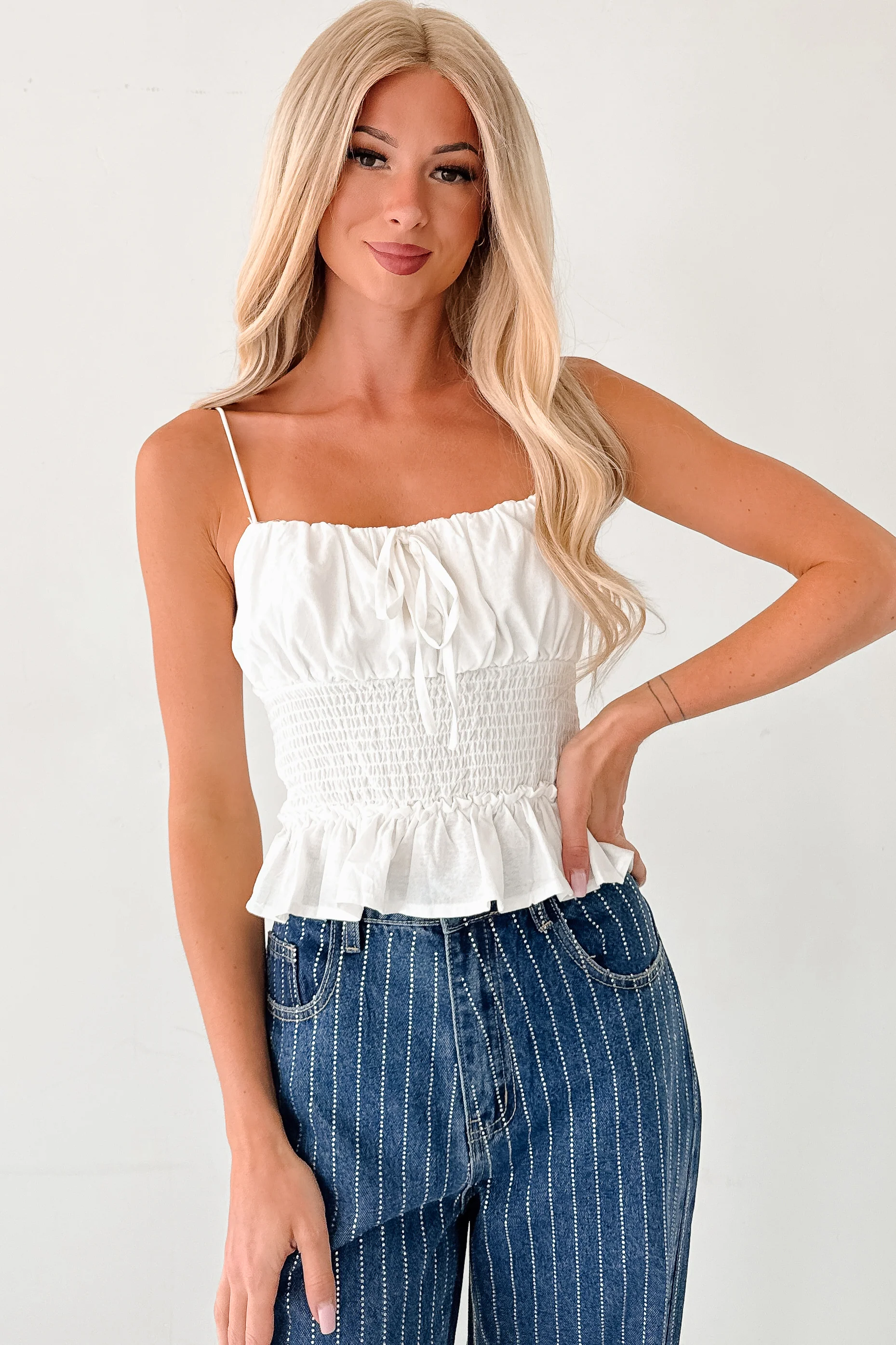 Read My Blush Smocked Cami Top (Off White) - Image 2