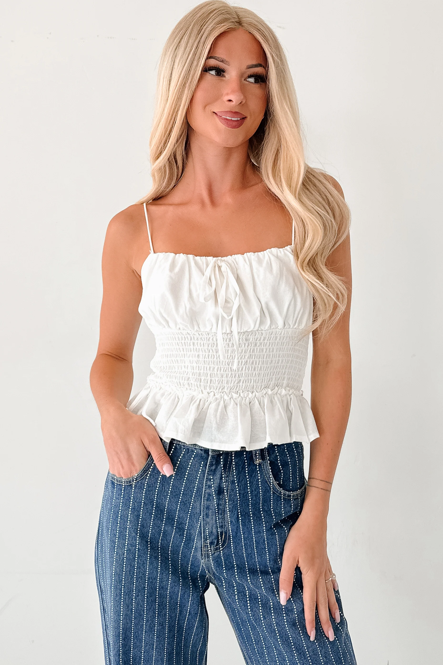 Read My Blush Smocked Cami Top (Off White) - Image 5