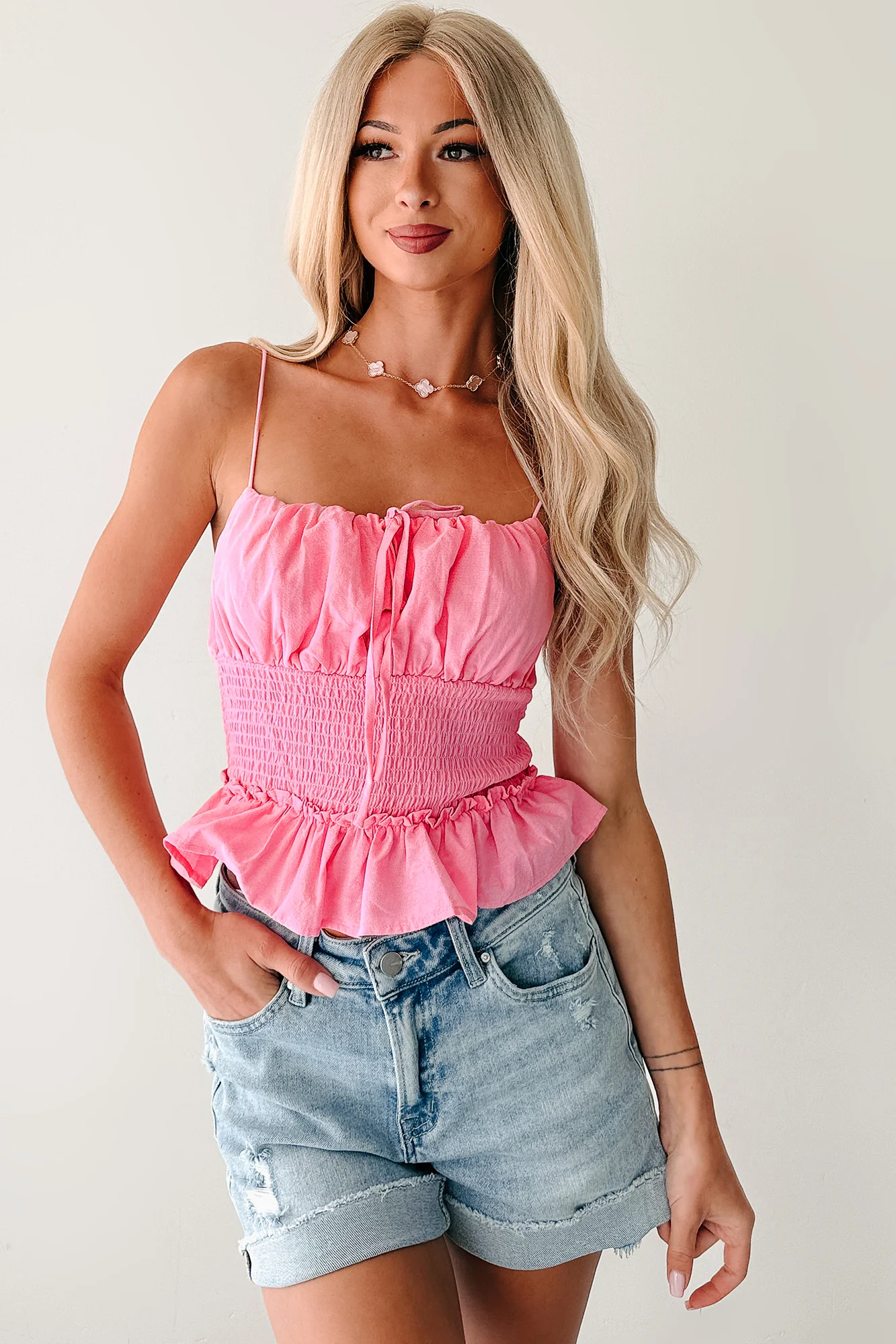 Read My Blush Smocked Cami Top (Pink) - Image 2