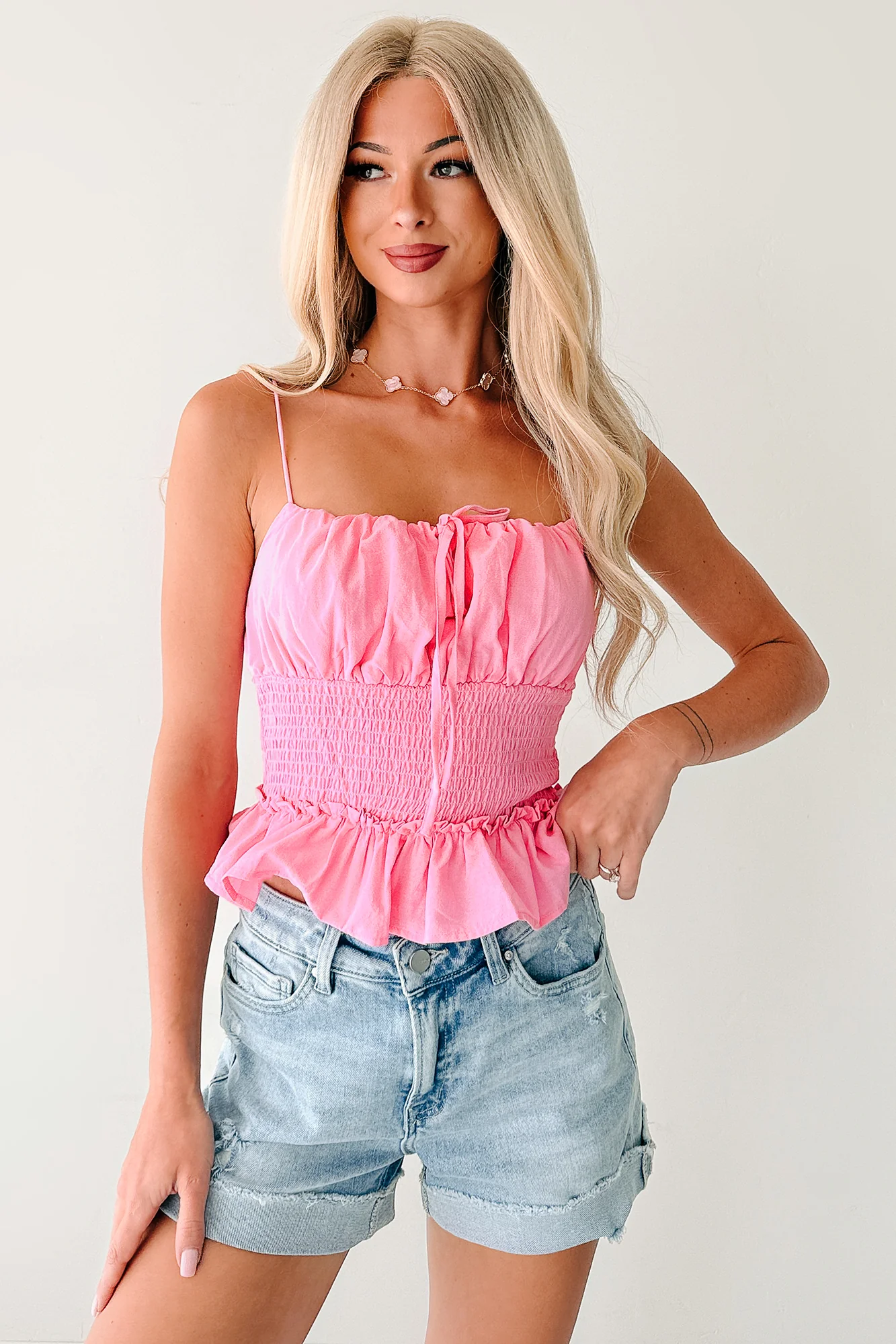 Read My Blush Smocked Cami Top (Pink) - Image 6
