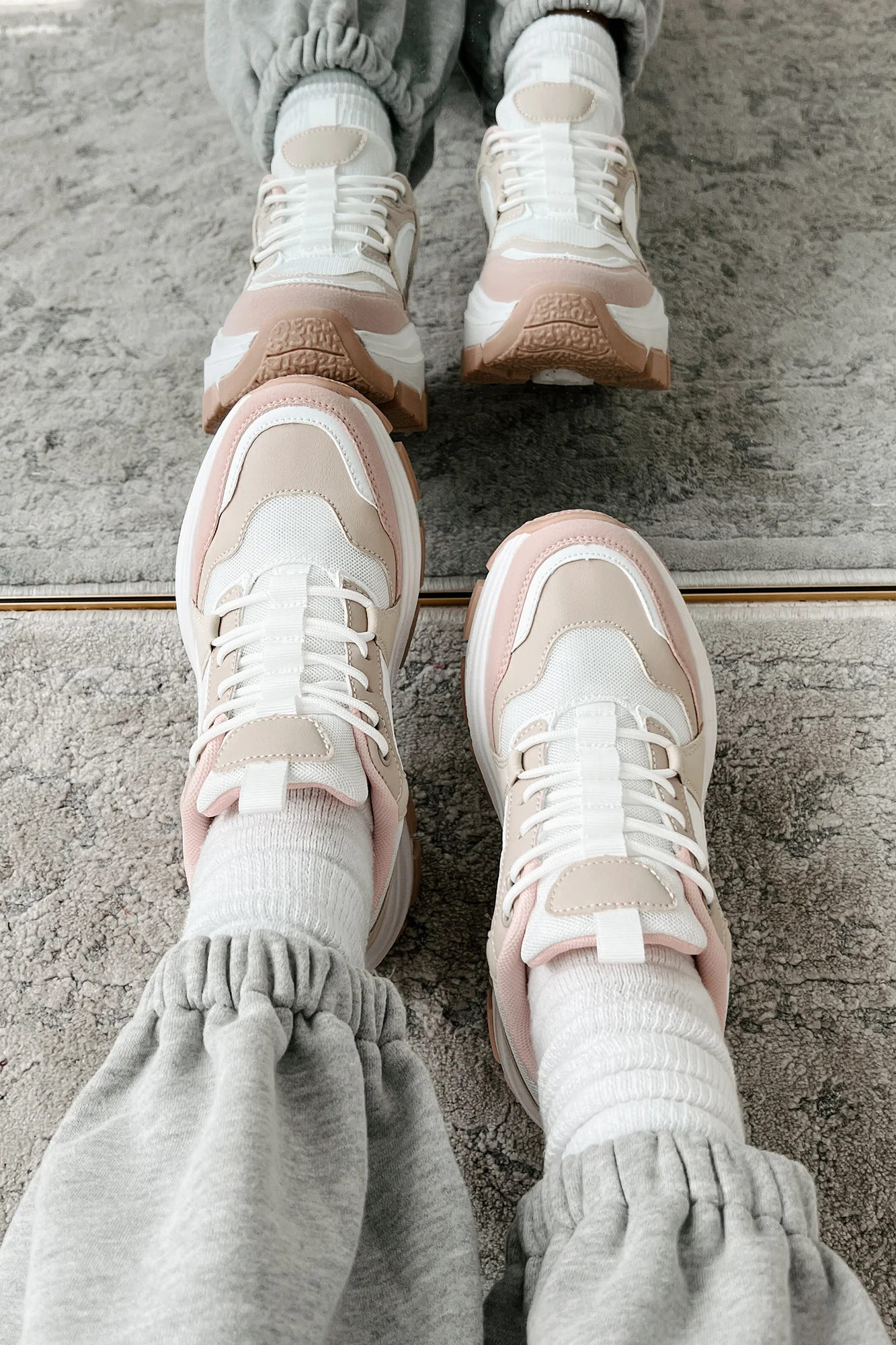 Ready To Bounce Chunky Platform Sneakers (Beige/Pink) - Image 2