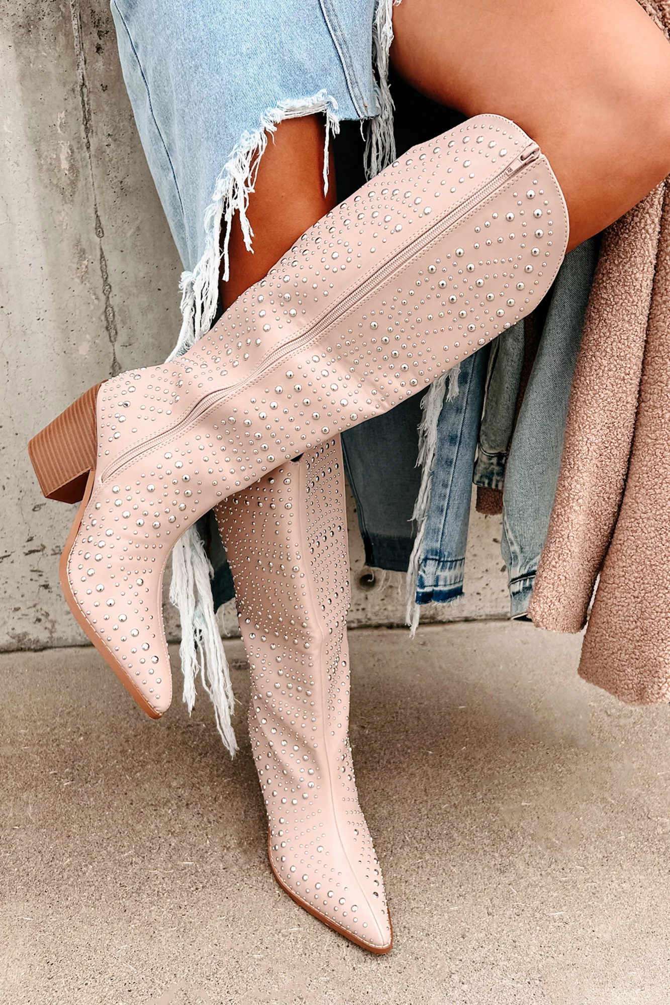 Ready To Get Rowdy Studded Western Boots (Beige) - Image 2