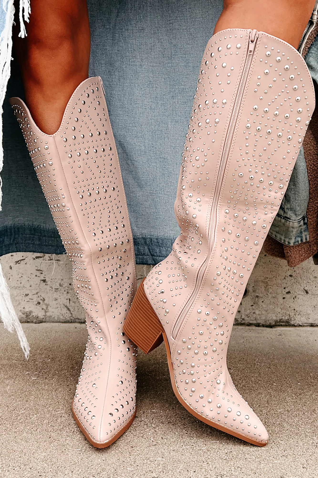 Ready To Get Rowdy Studded Western Boots (Beige) - Image 4