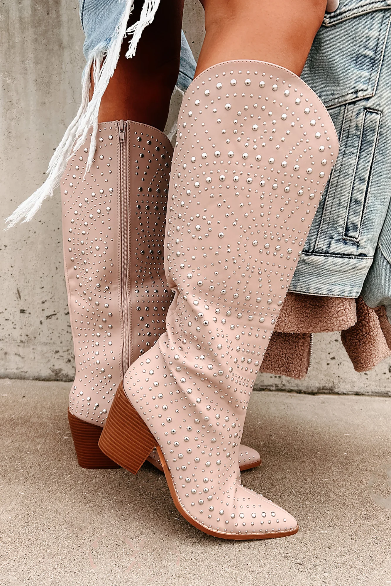 Ready To Get Rowdy Studded Western Boots (Beige) - Image 5