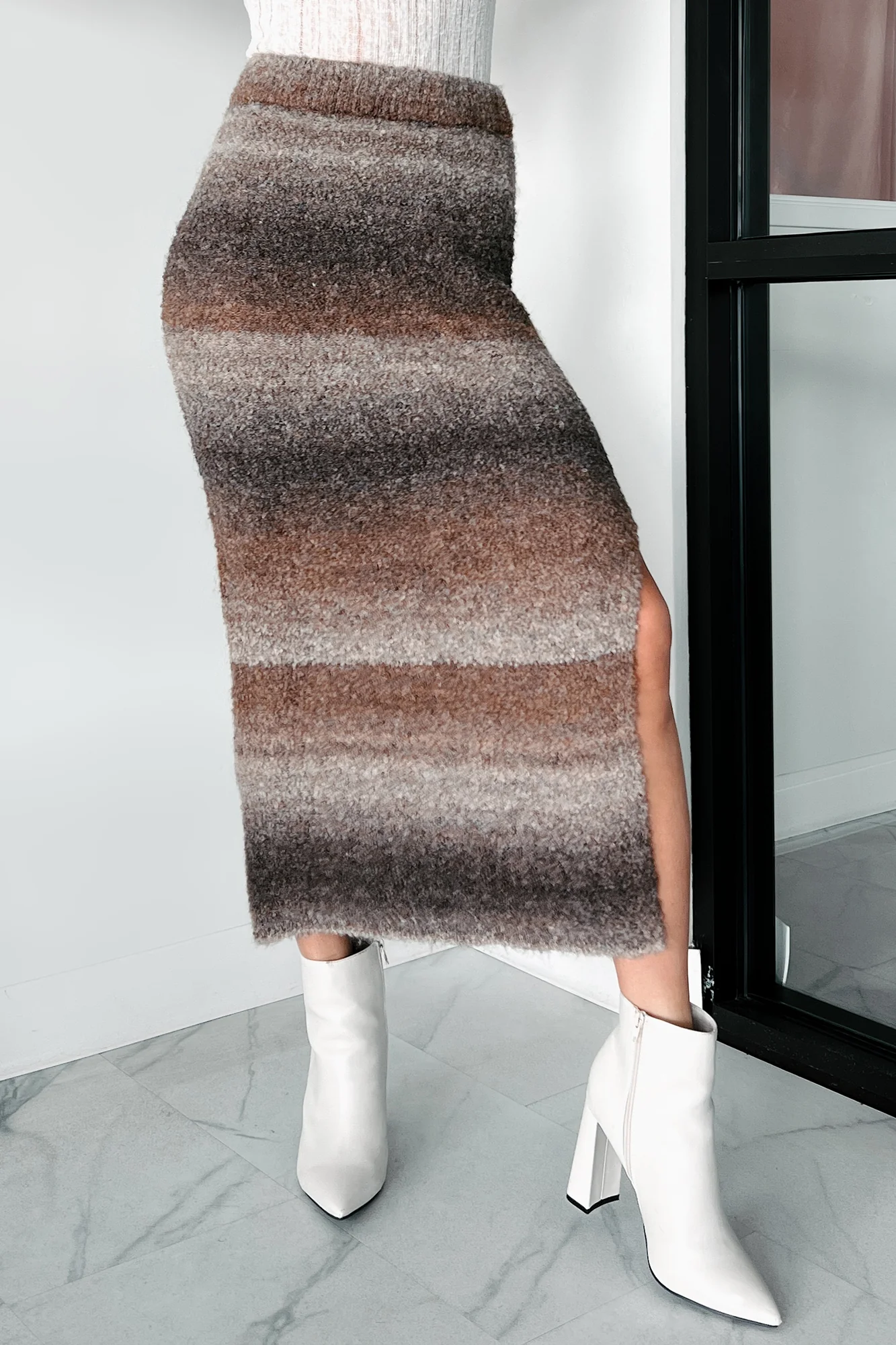 Ready To Reconnect Sweater Knit Ombre Midi Skirt (Espresso) - Image 5