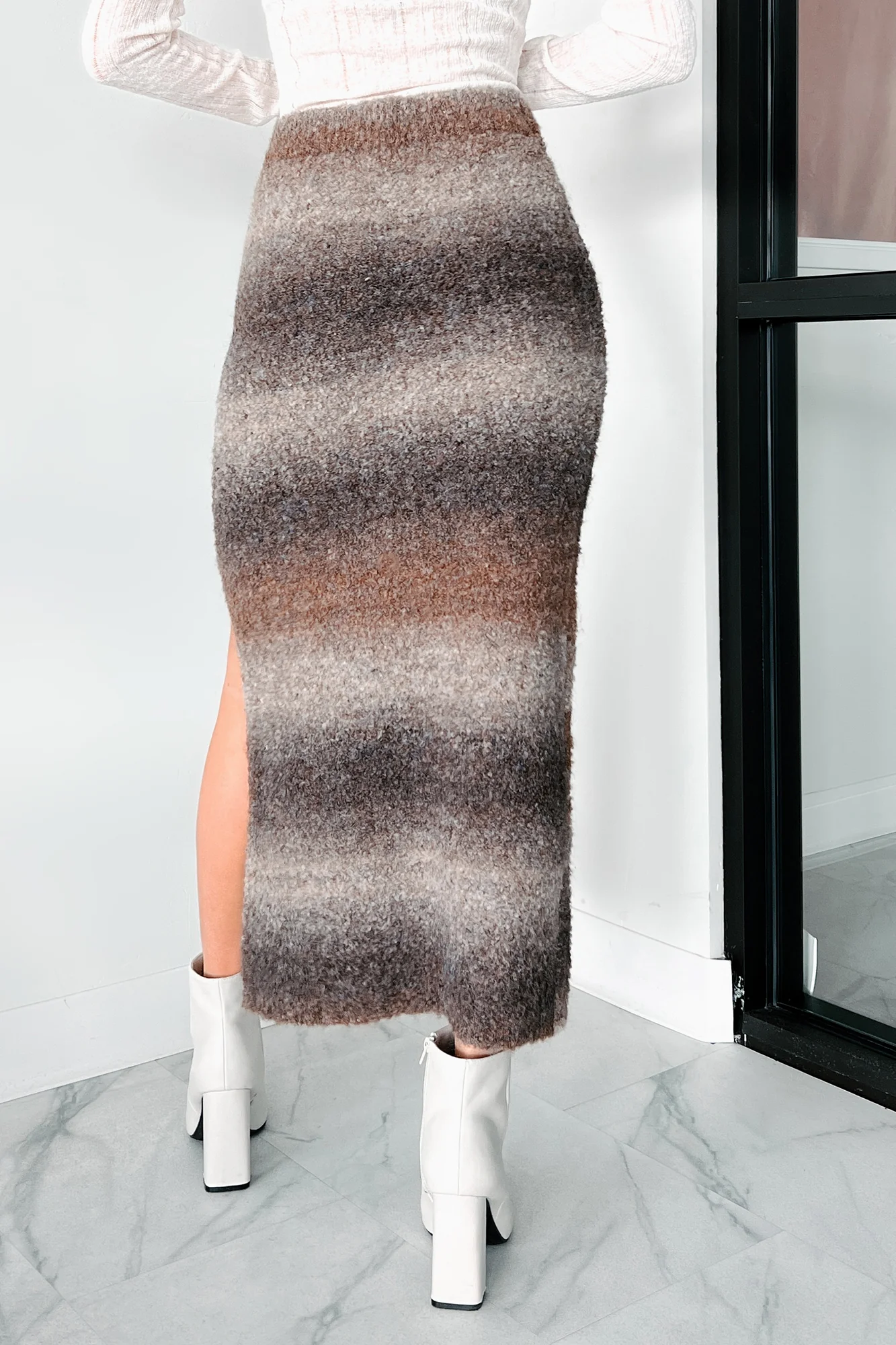 Ready To Reconnect Sweater Knit Ombre Midi Skirt (Espresso) - Image 7