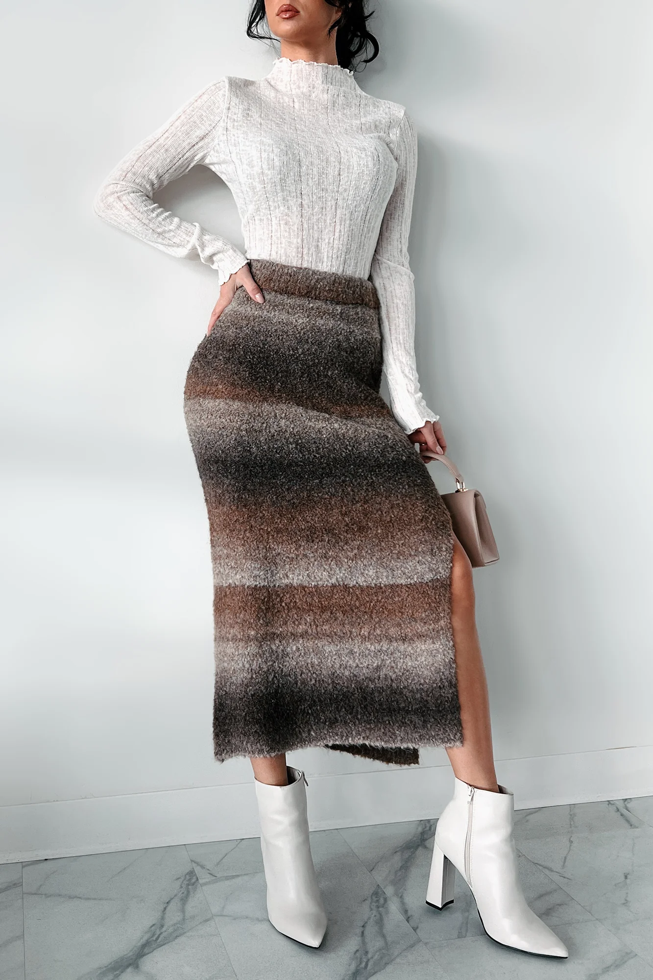 Ready To Reconnect Sweater Knit Ombre Midi Skirt (Espresso) - Image 8