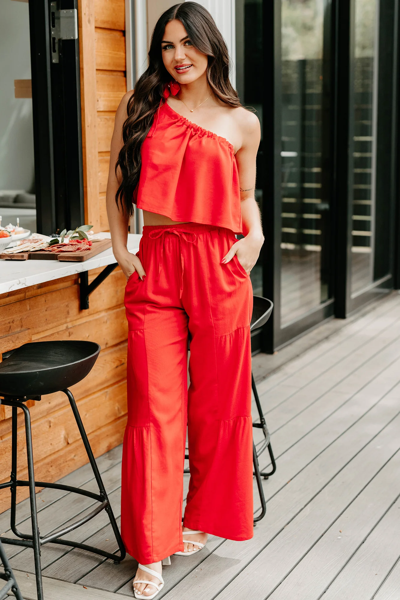 Real Karma Tiered Linen Pants (Red) - Image 2