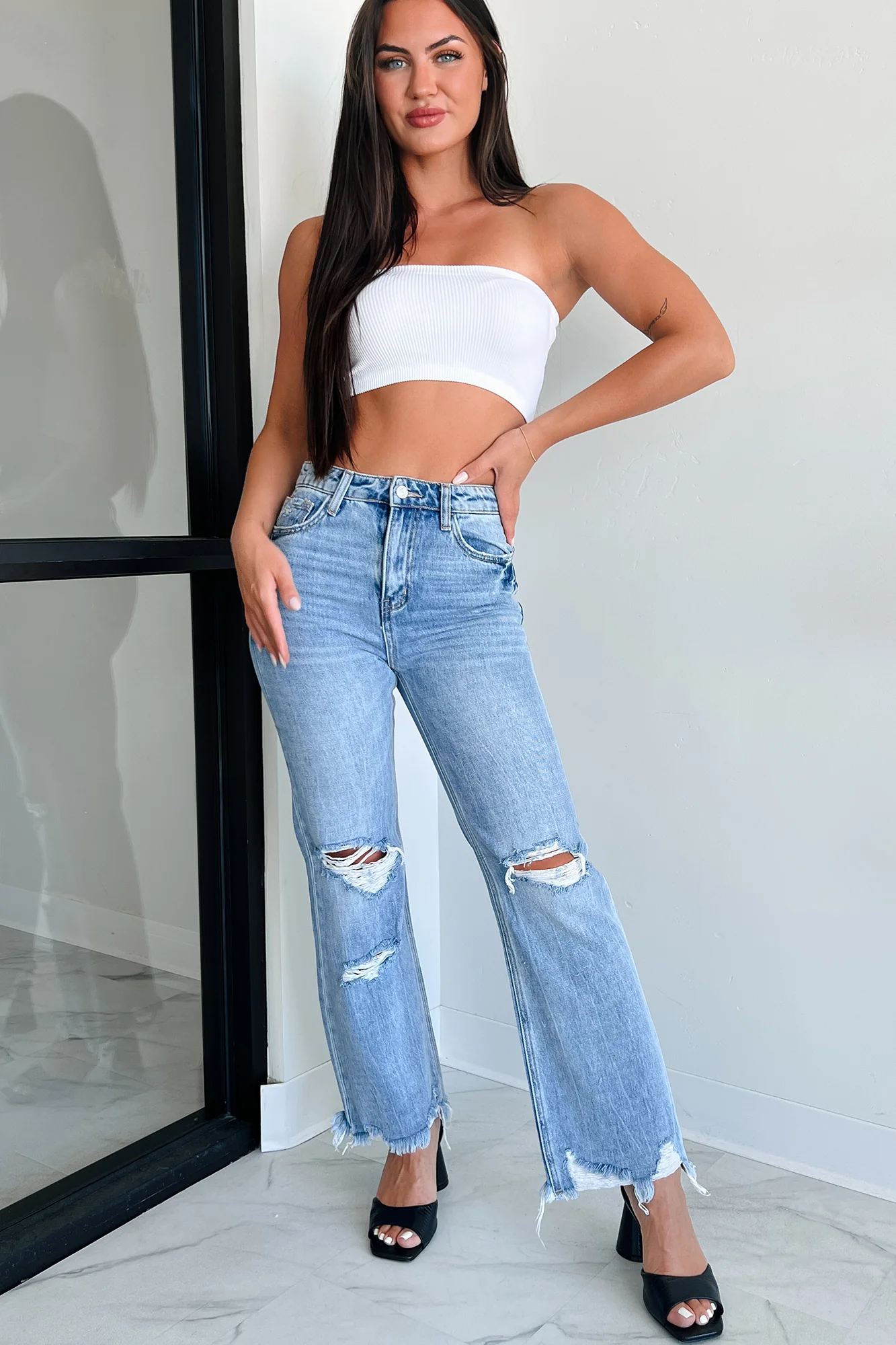 Redeemed High Rise Distressed 90's Flare Vervet Jeans (Medium) - Image 8