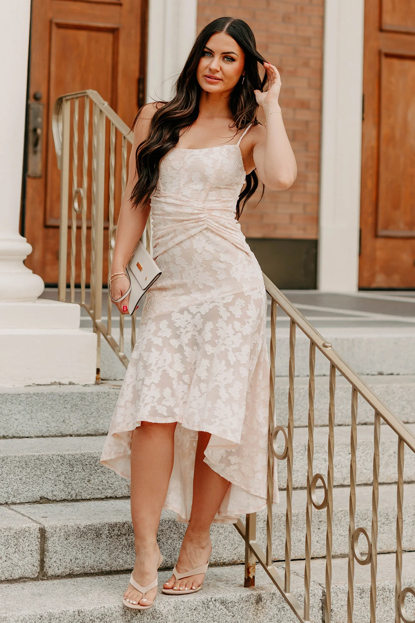 Refined Charm High Low Floral Jacquard Maxi Dress (Blush) - Image 9