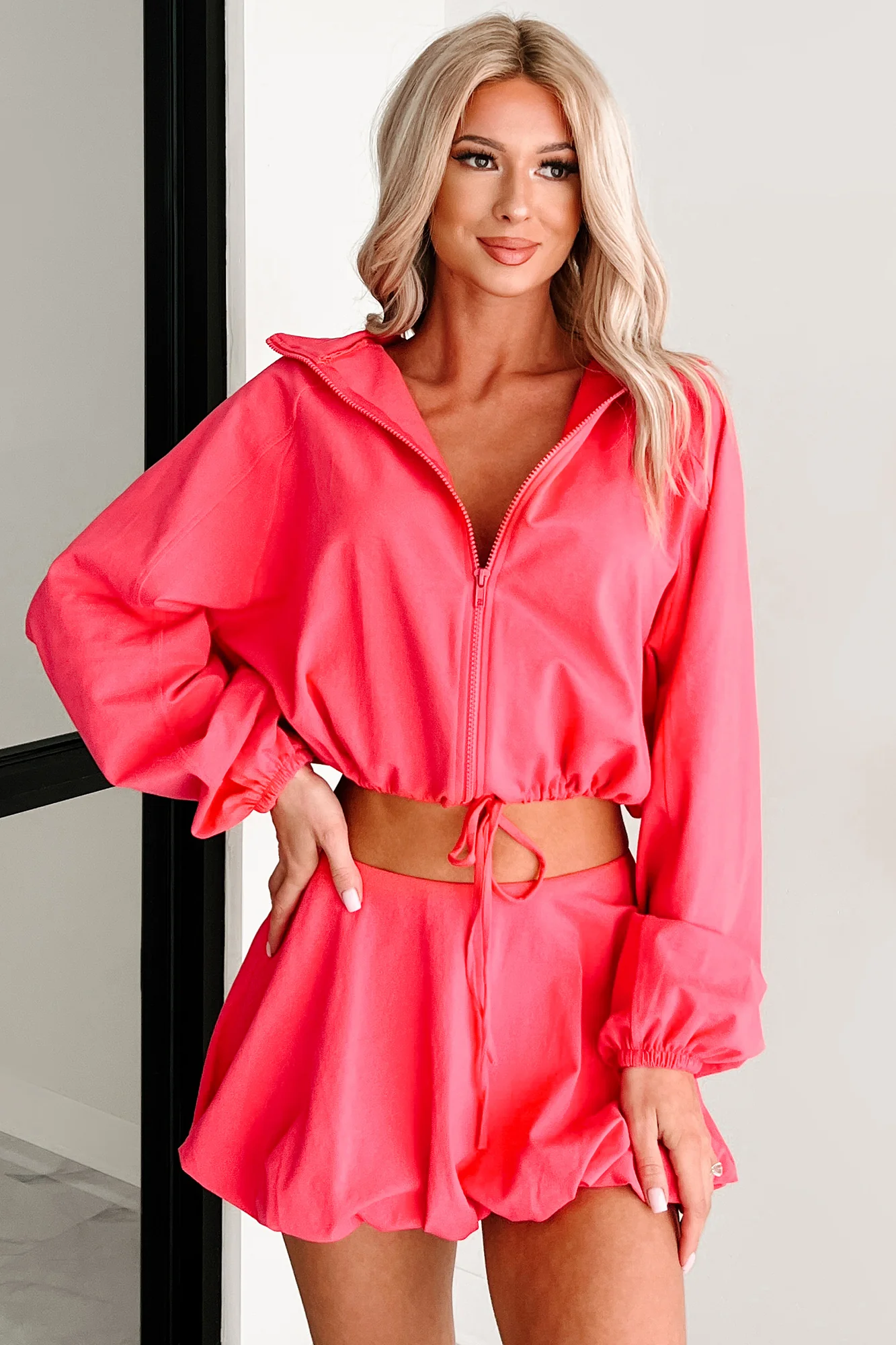 Relax, Recharge, Repeat Two-Piece Puff Skirt Set (Coral) - Image 4