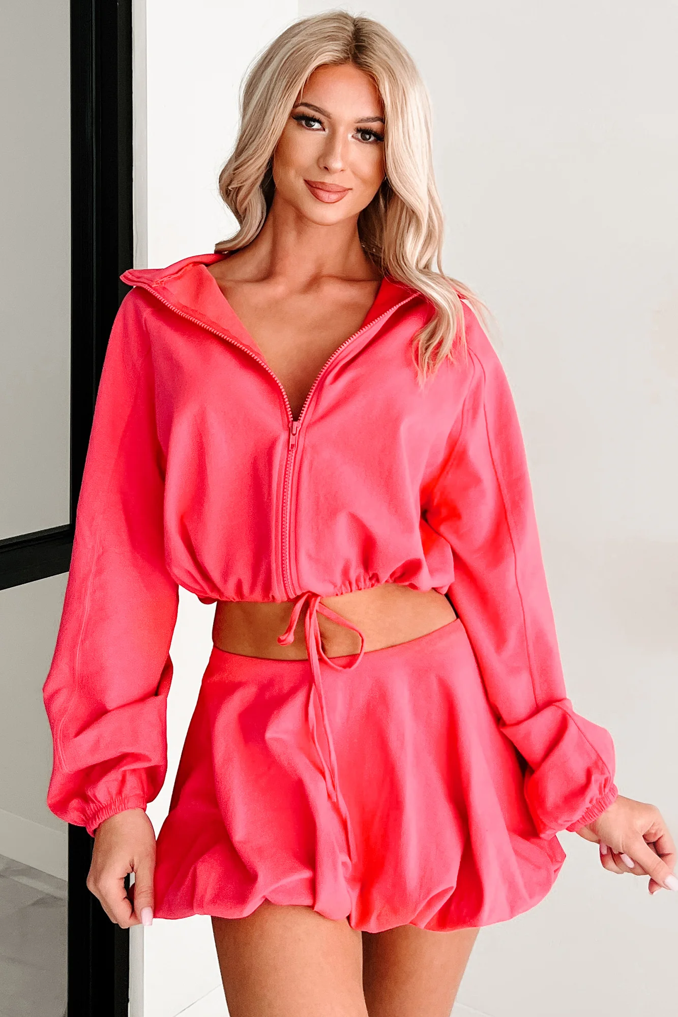 Relax, Recharge, Repeat Two-Piece Puff Skirt Set (Coral) - Image 7