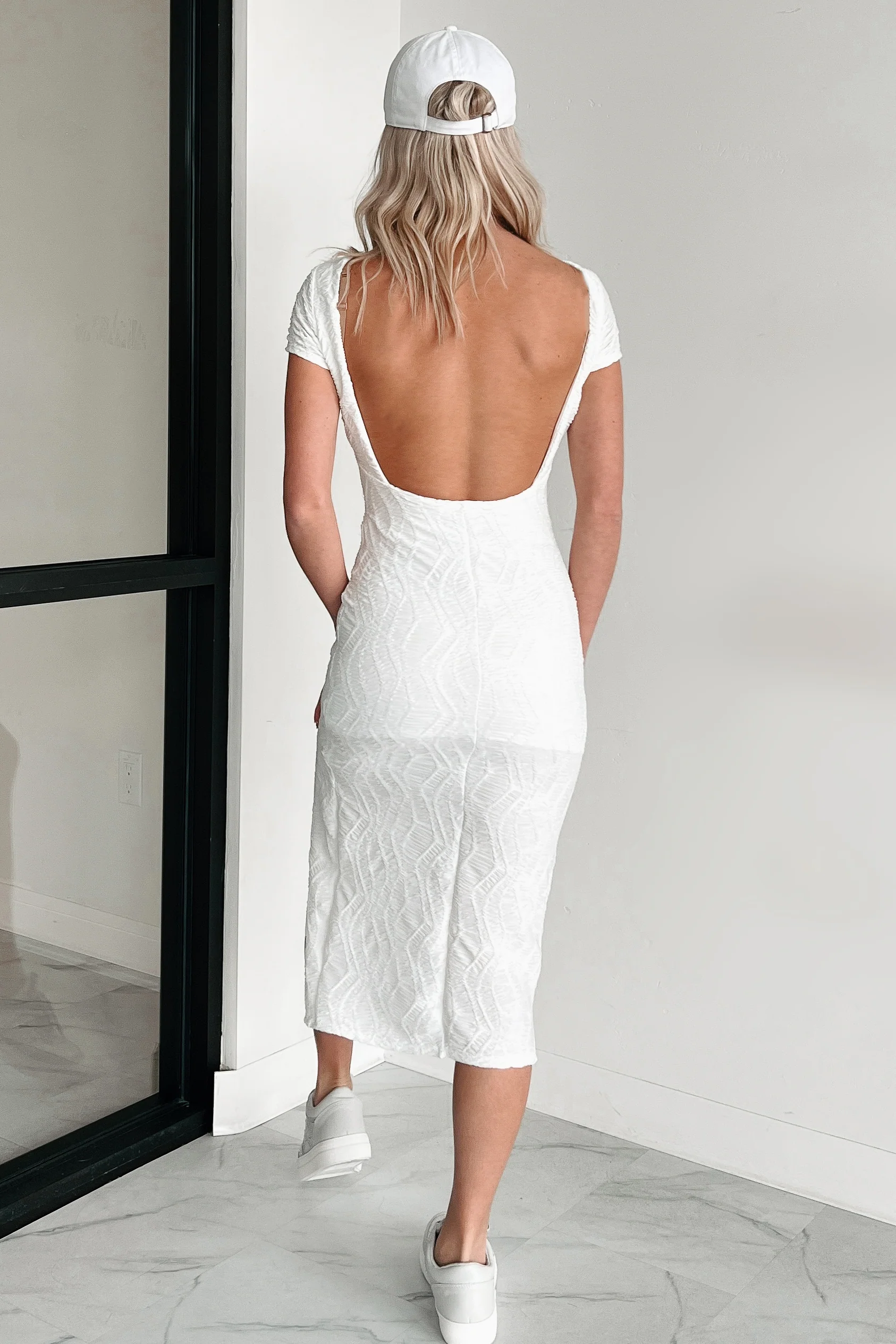 Reminders Of You Open Back Textured Midi Dress (Ivory) - Image 6