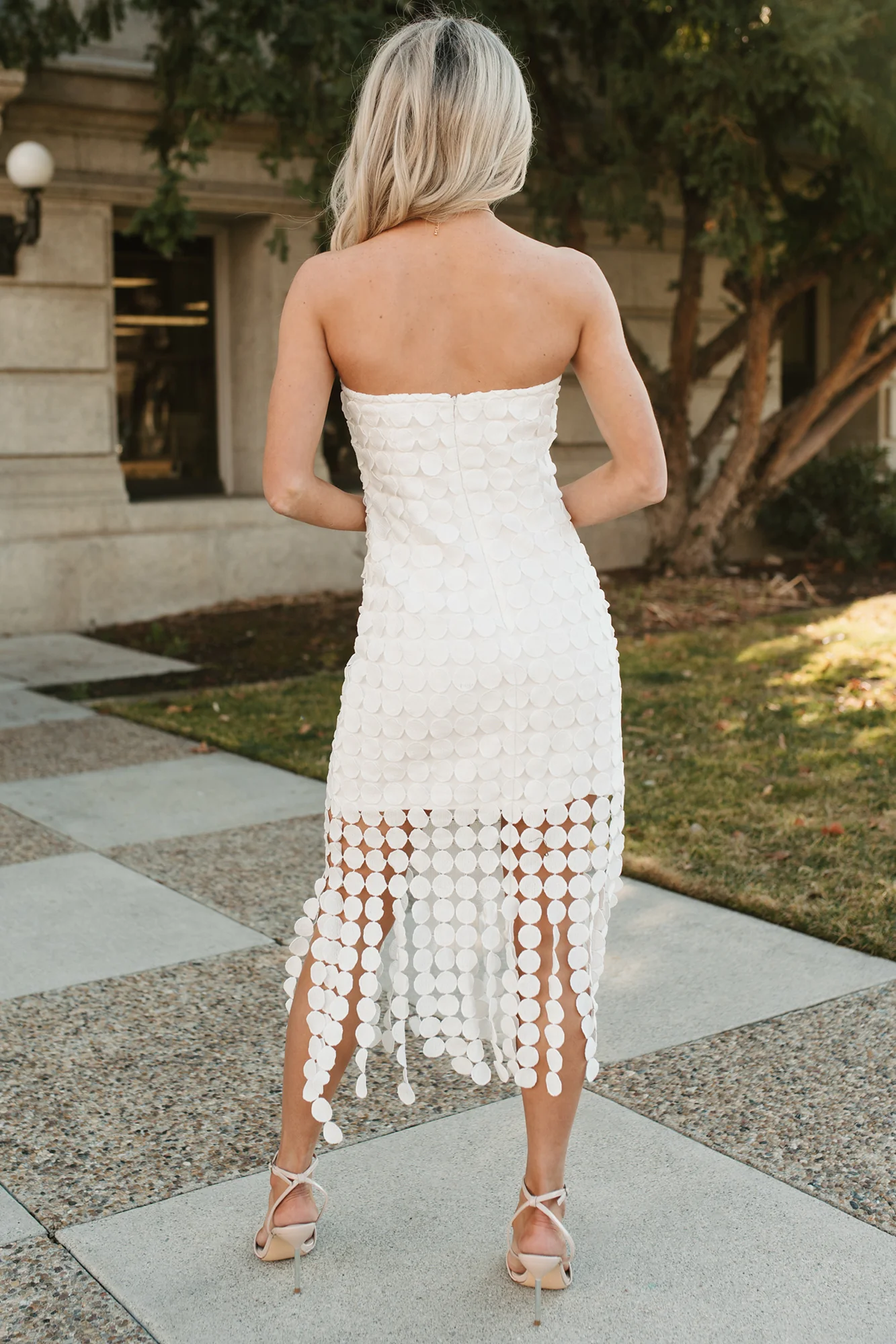 Reservations Ready Circle Overlay Strapless Mini Dress (White) - Image 7