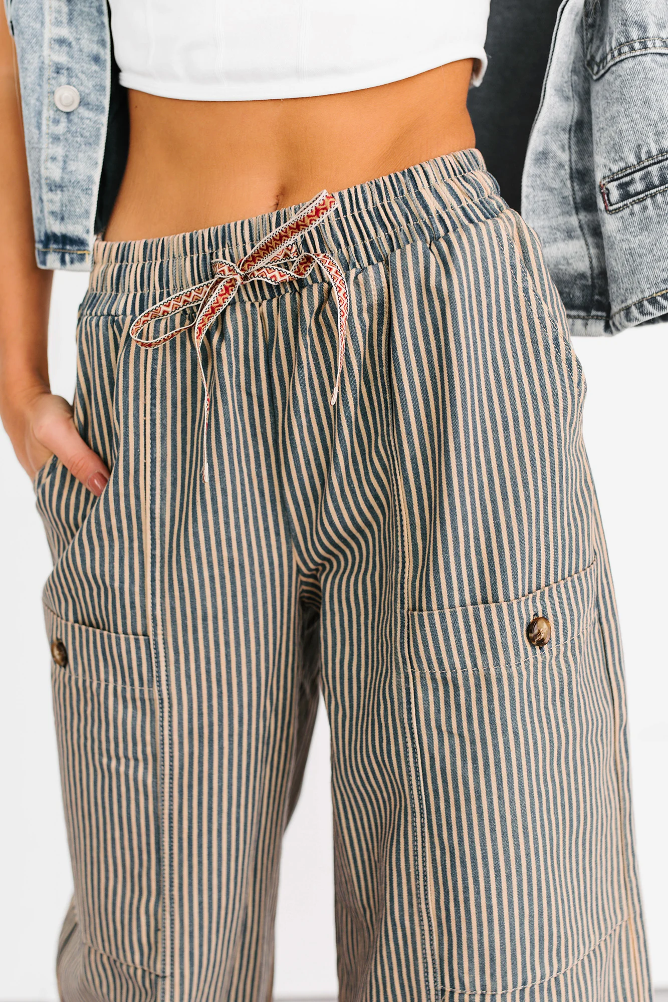 Restless Heart Striped Wide Leg Drawstring Pants (Latte) - Image 11