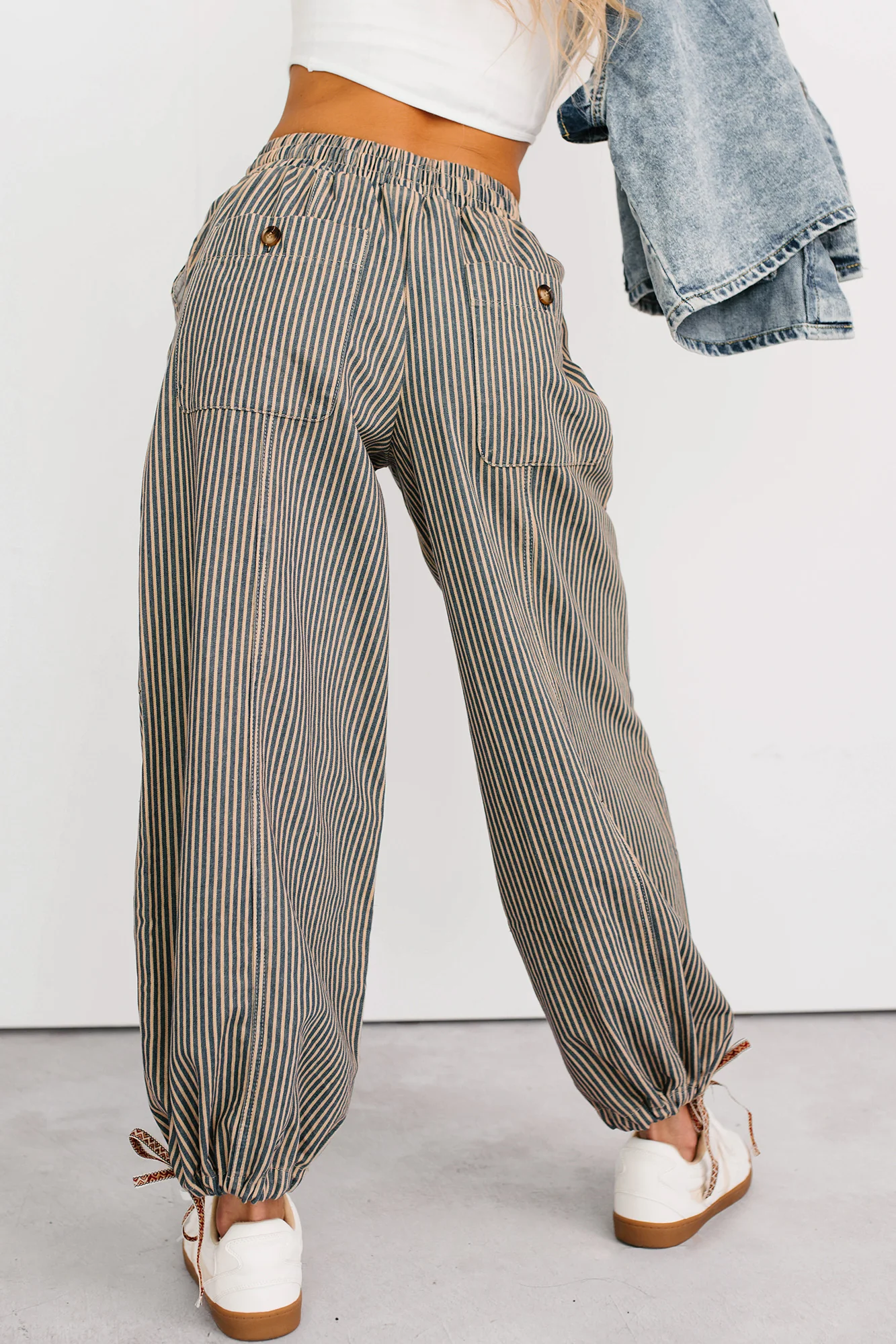 Restless Heart Striped Wide Leg Drawstring Pants (Latte) - Image 4