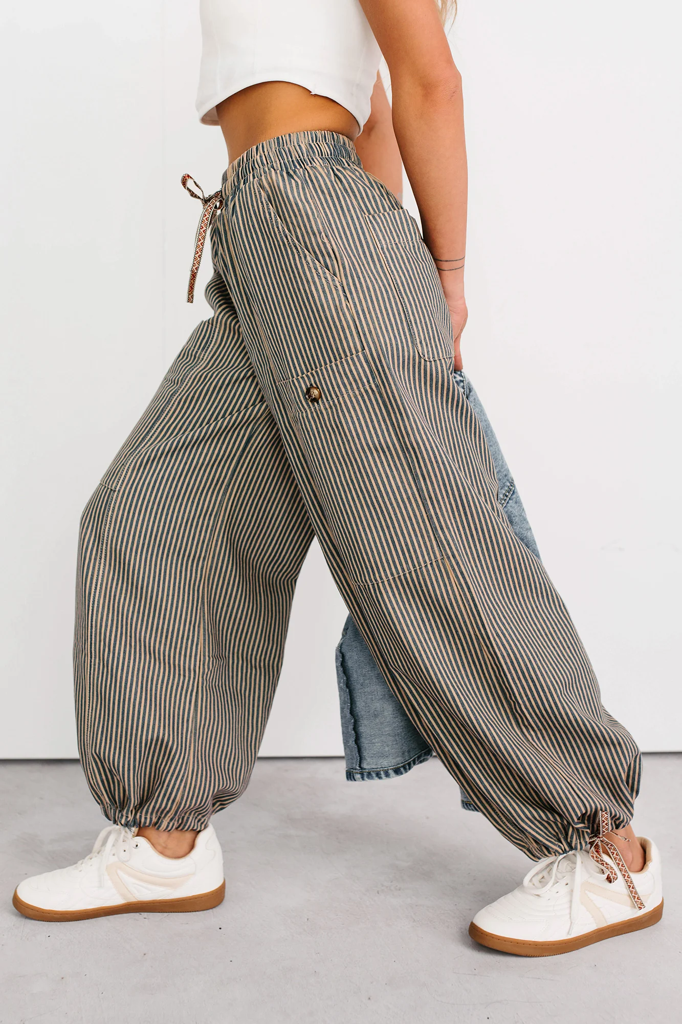 Restless Heart Striped Wide Leg Drawstring Pants (Latte) - Image 5