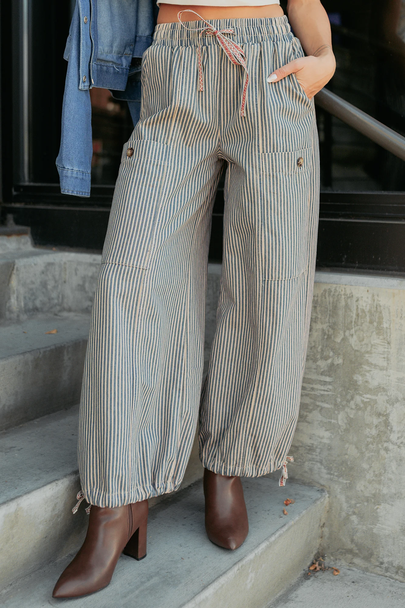 Restless Heart Striped Wide Leg Drawstring Pants (Latte) - Image 6
