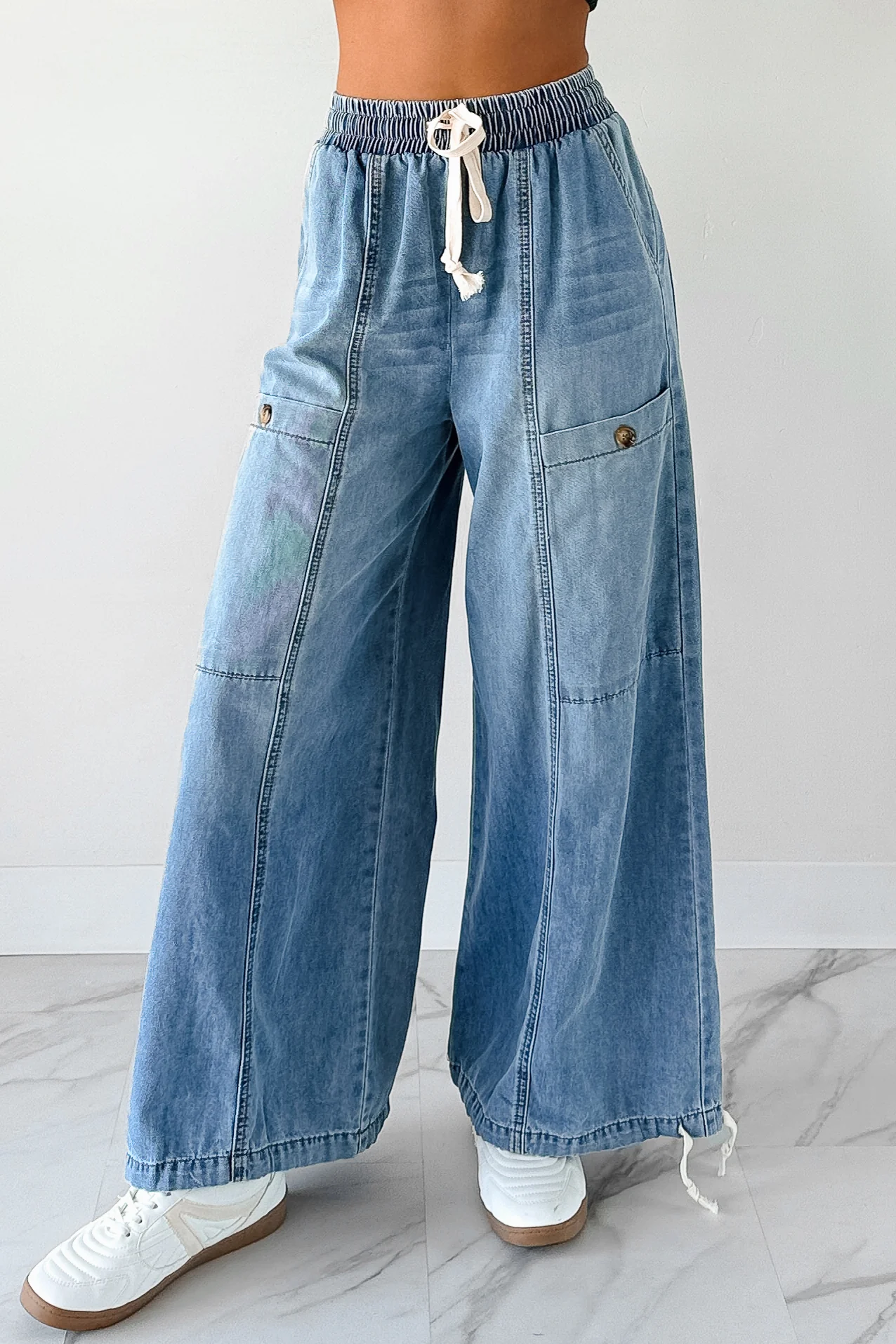 Restless Soul Denim Wide Leg Drawstring Pants (Light) - Image 3