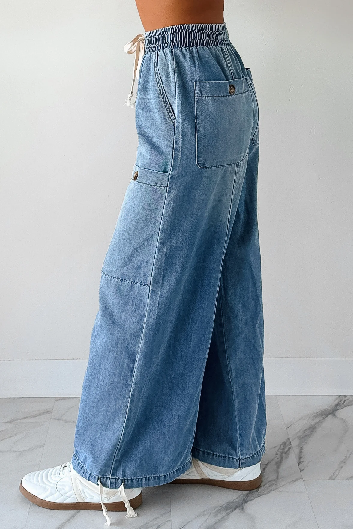 Restless Soul Denim Wide Leg Drawstring Pants (Light) - Image 4
