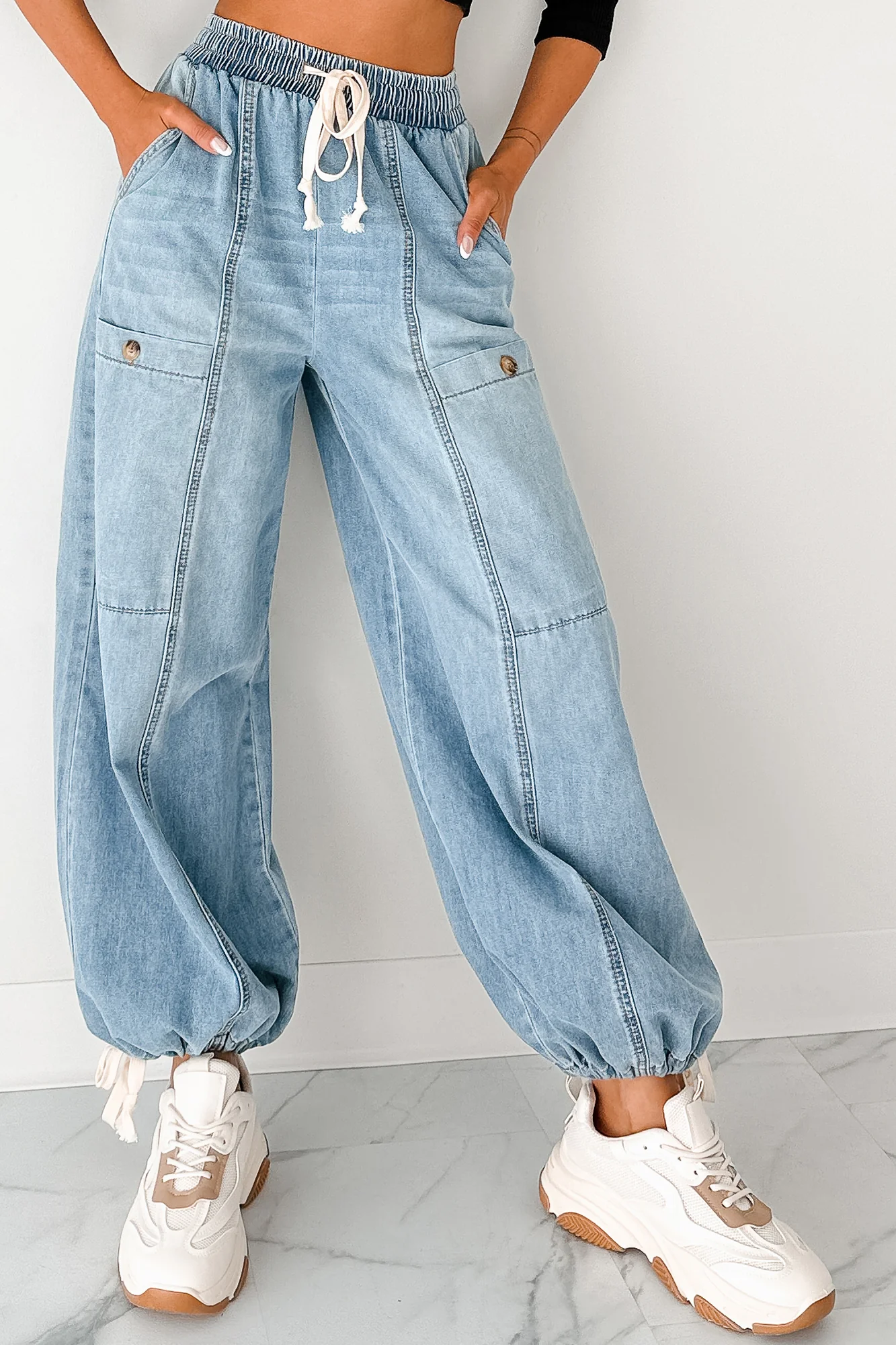 Restless Soul Denim Wide Leg Drawstring Pants (Light) - Image 6